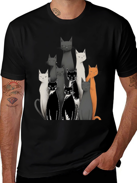 Stylish Cat Print T-Shirt - Unique Design