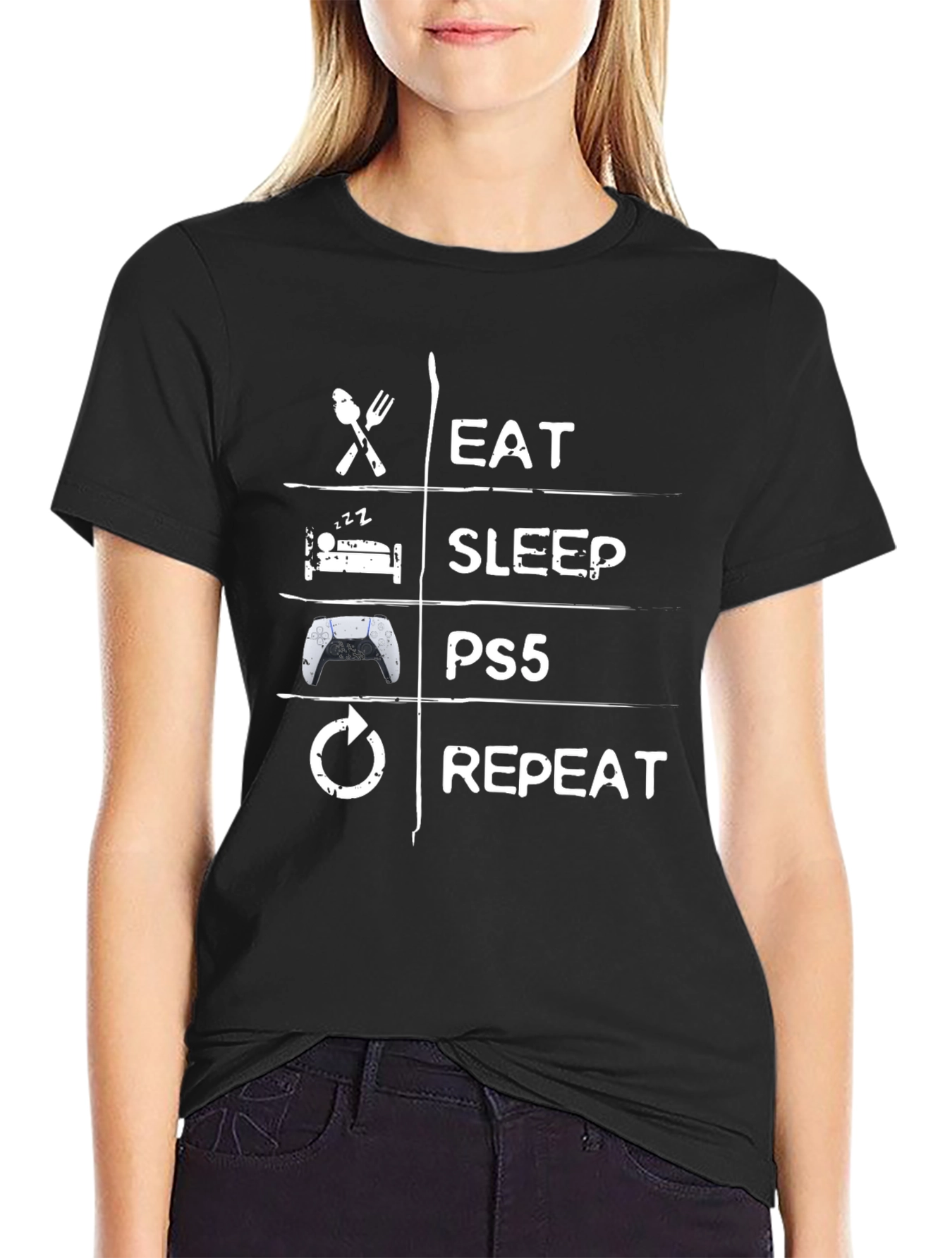 Eat Sleep PS5 Repeat Black T-Shirt