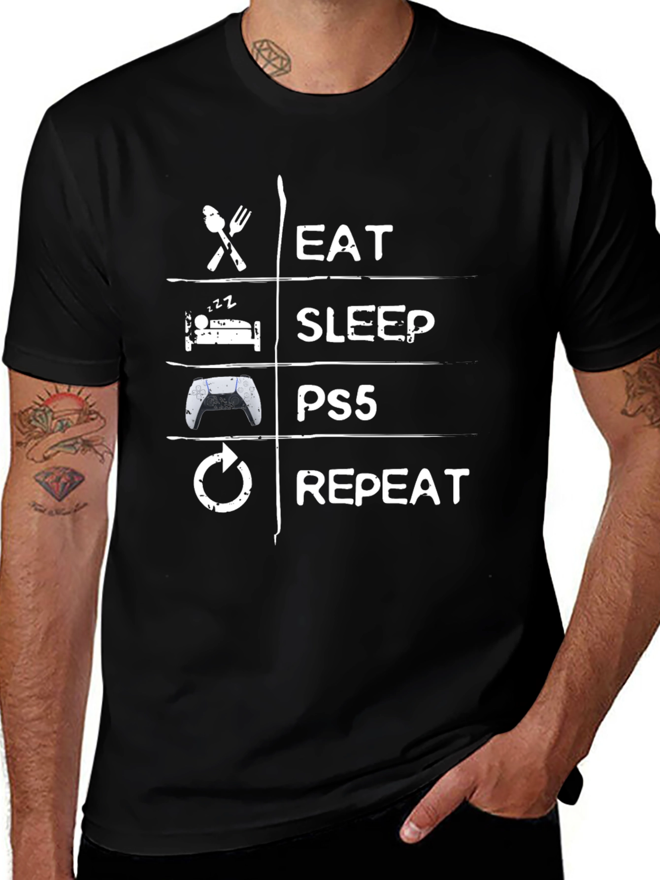 Eat Sleep PS5 Repeat Black T-Shirt