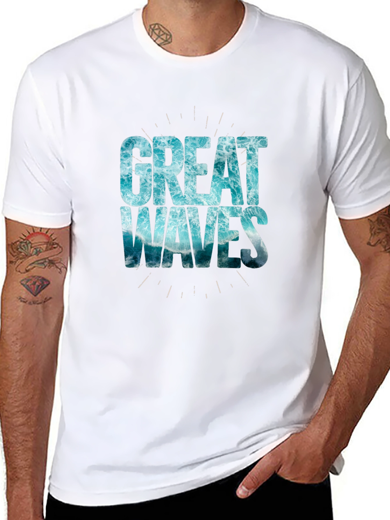 Great Waves Graphic Tee - Black Cotton T-Shirt