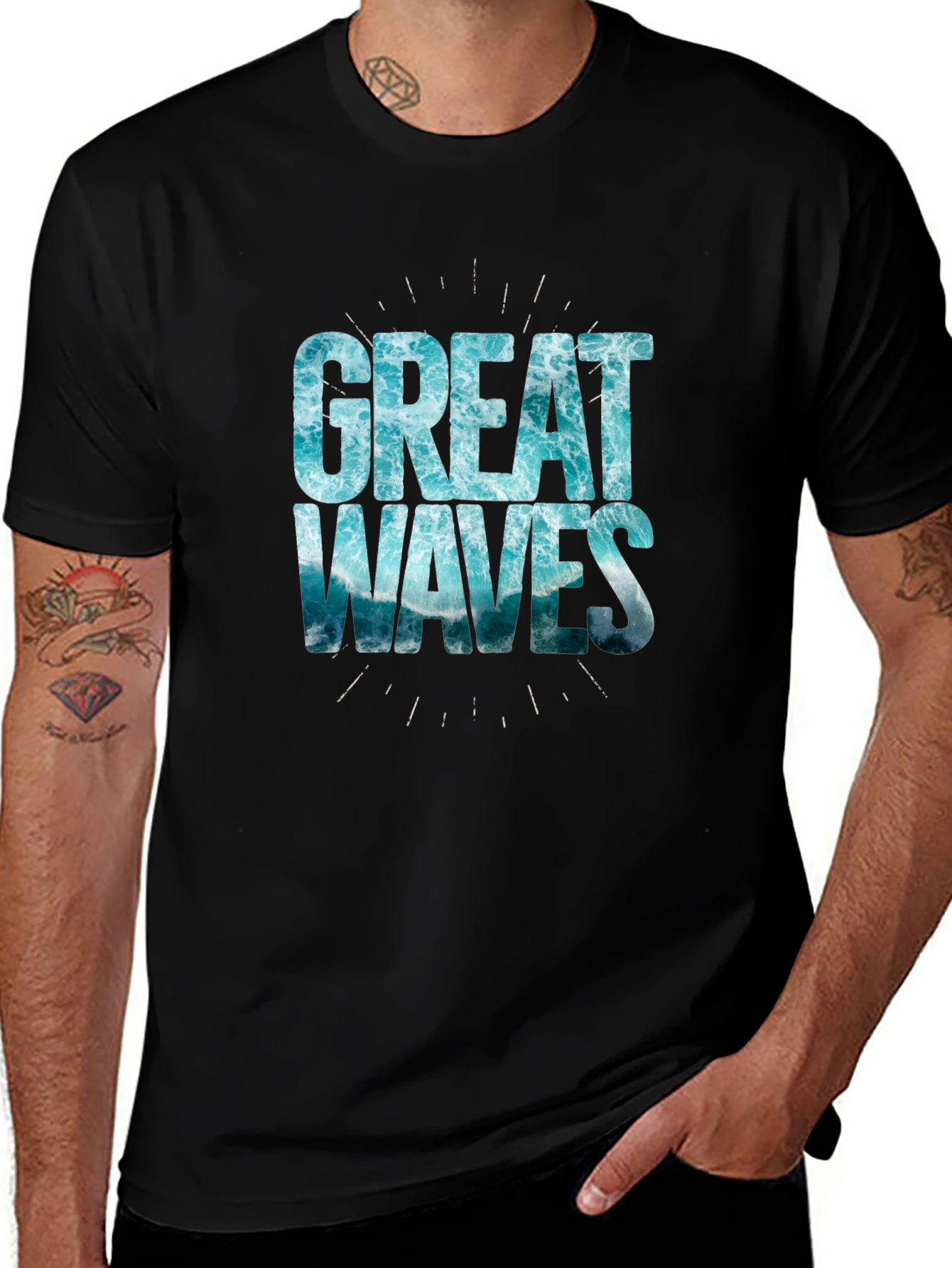 Great Waves Graphic Tee - Black Cotton T-Shirt