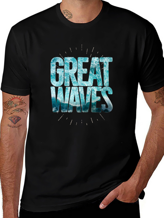 Great Waves Graphic Tee - Black Cotton T-Shirt