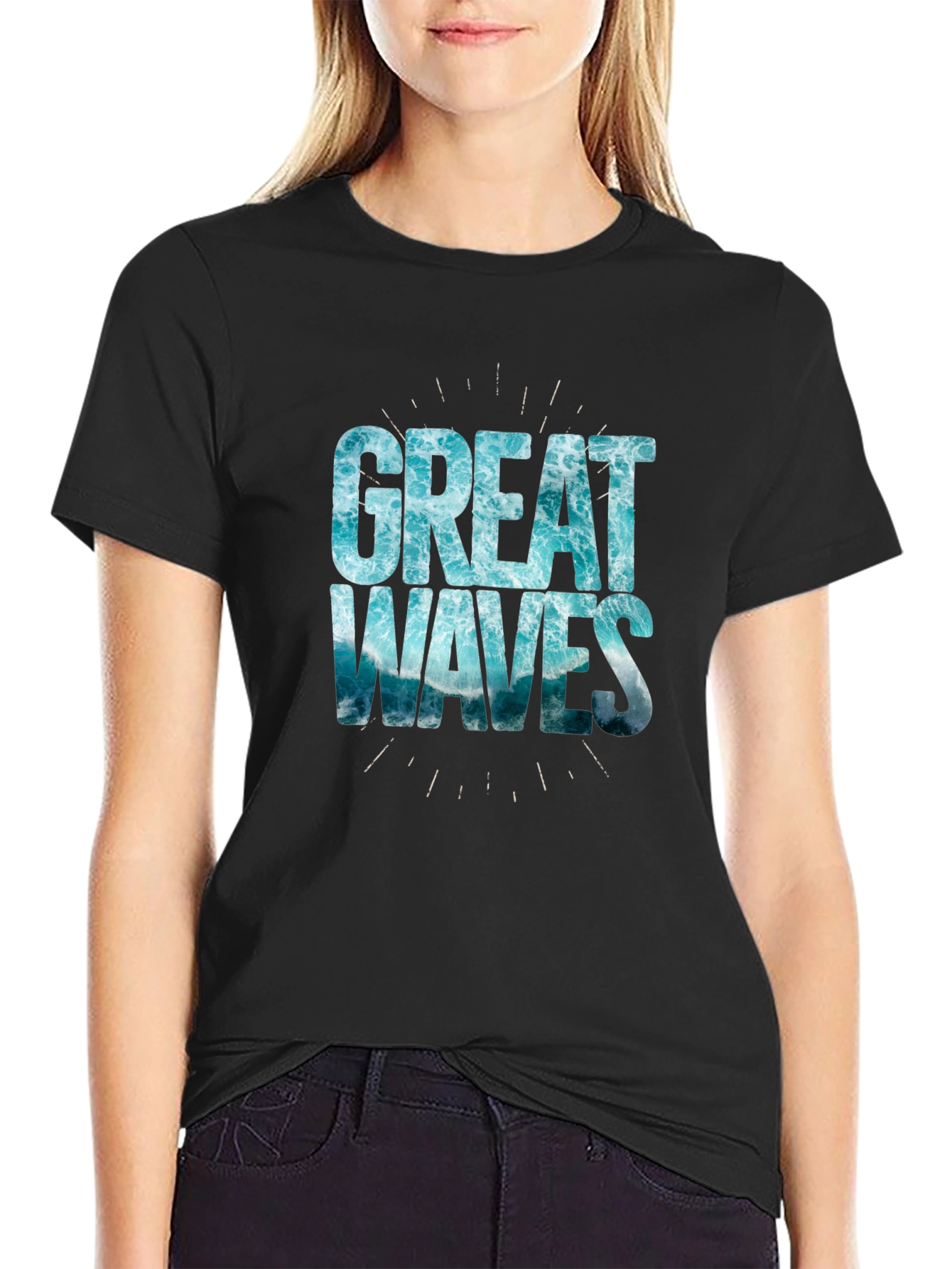Great Waves Graphic Tee - Black Cotton T-Shirt