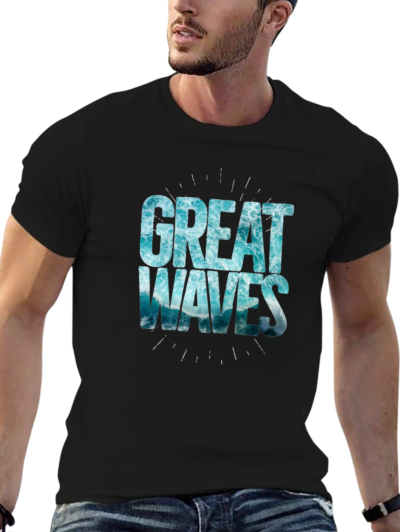 Great Waves Graphic Tee - Black Cotton T-Shirt