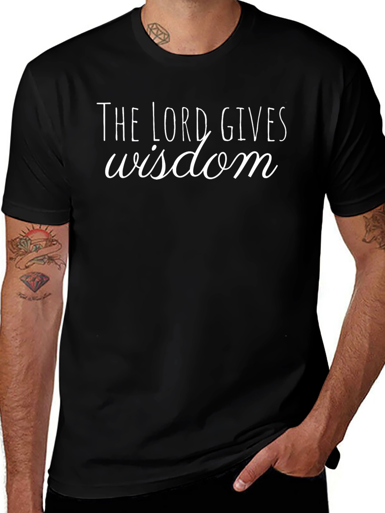 The Lord Gives Wisdom Black Graphic T-Shirt