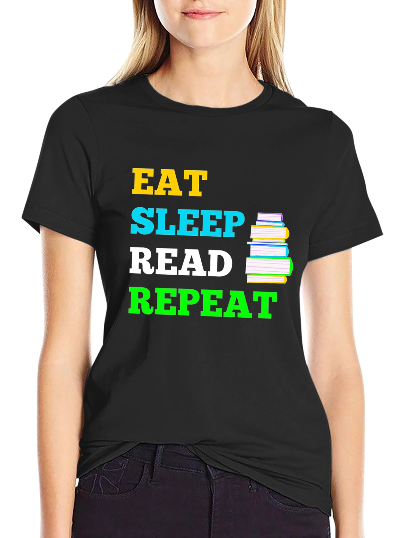 Eat Sleep Read Repeat Black T-Shirt