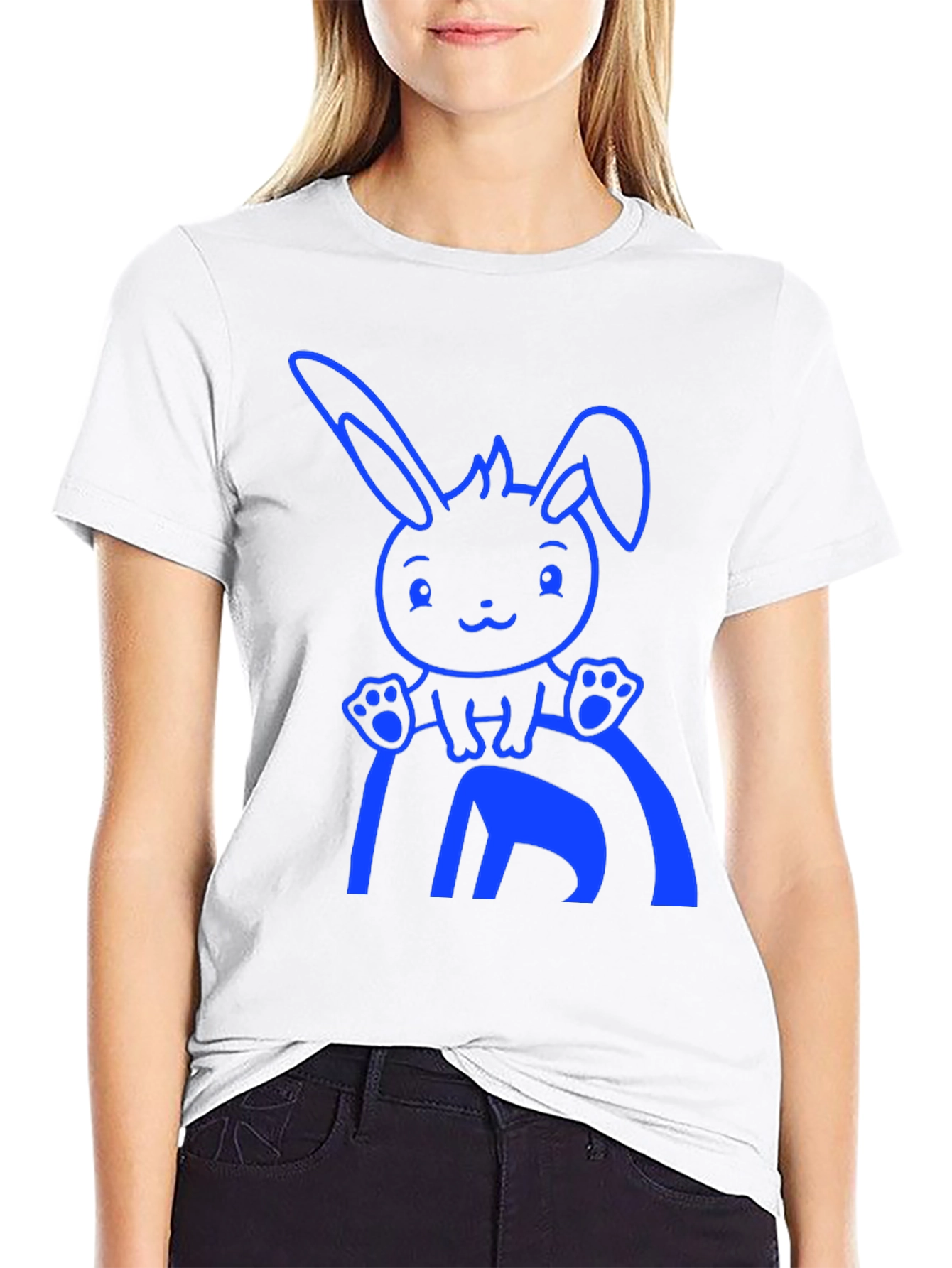 Cute Bunny Graphic Tee - Black Cotton Blend Shirt