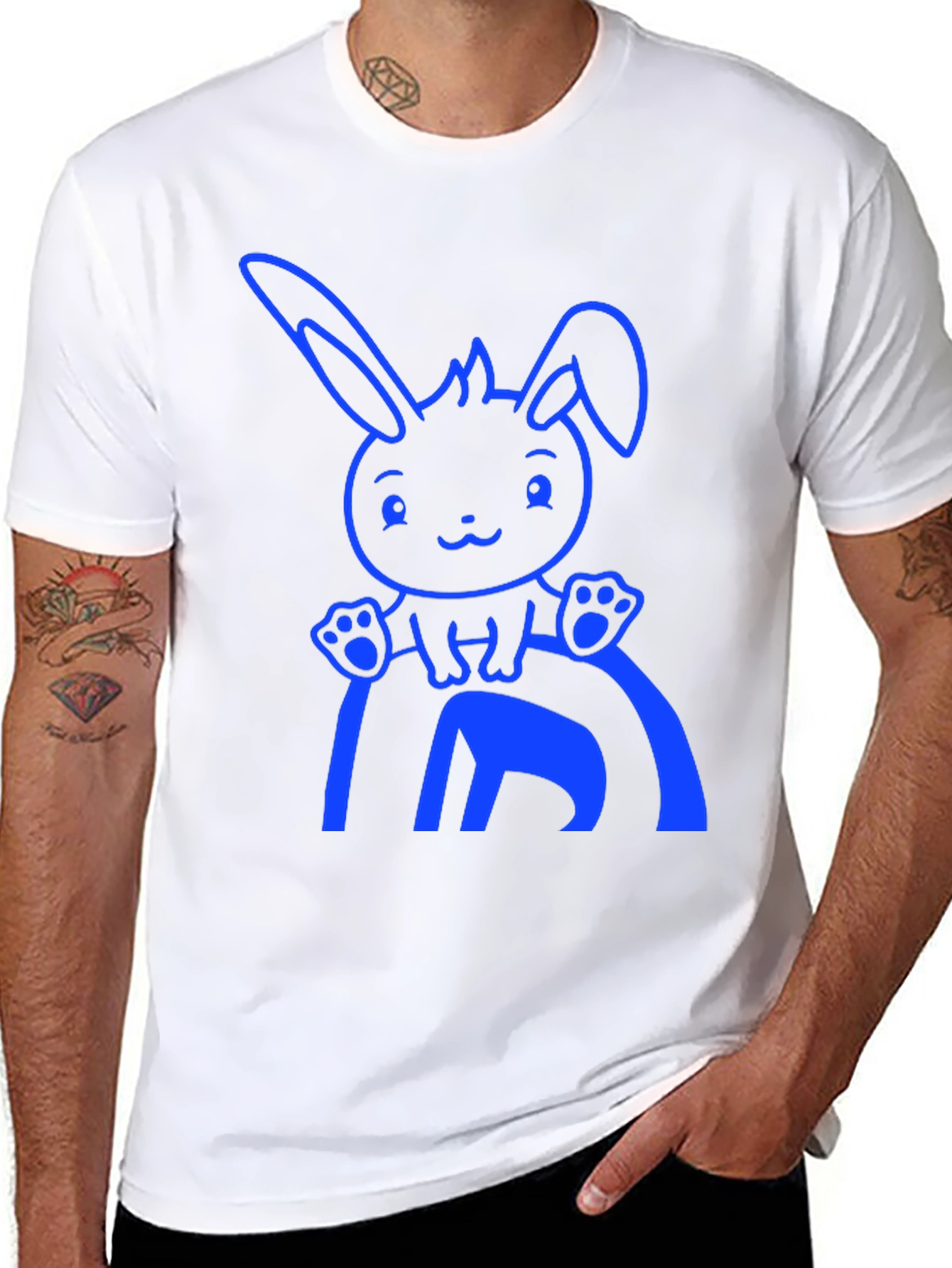 Cute Bunny Graphic Tee - Black Cotton Blend Shirt