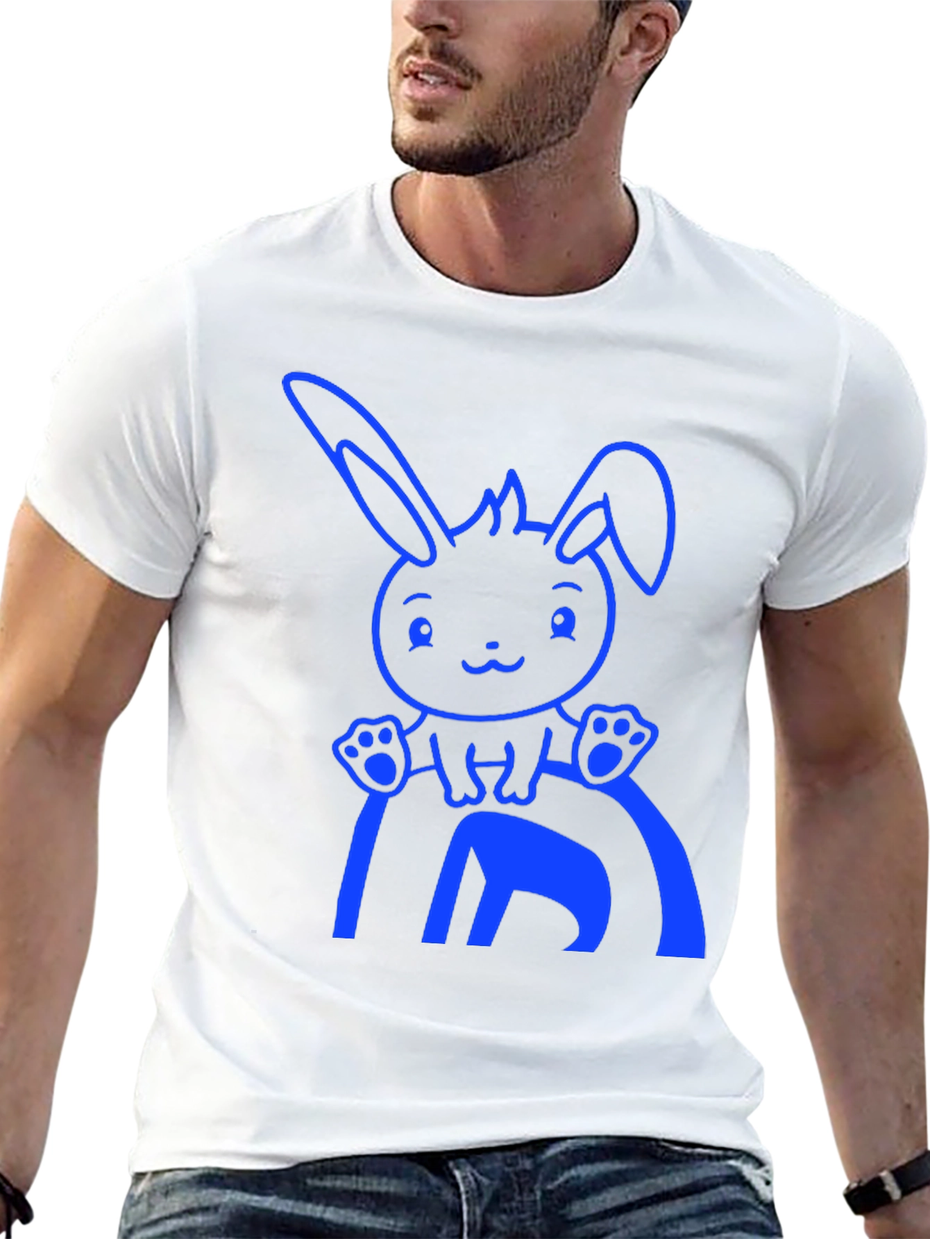 Cute Bunny Graphic Tee - Black Cotton Blend Shirt