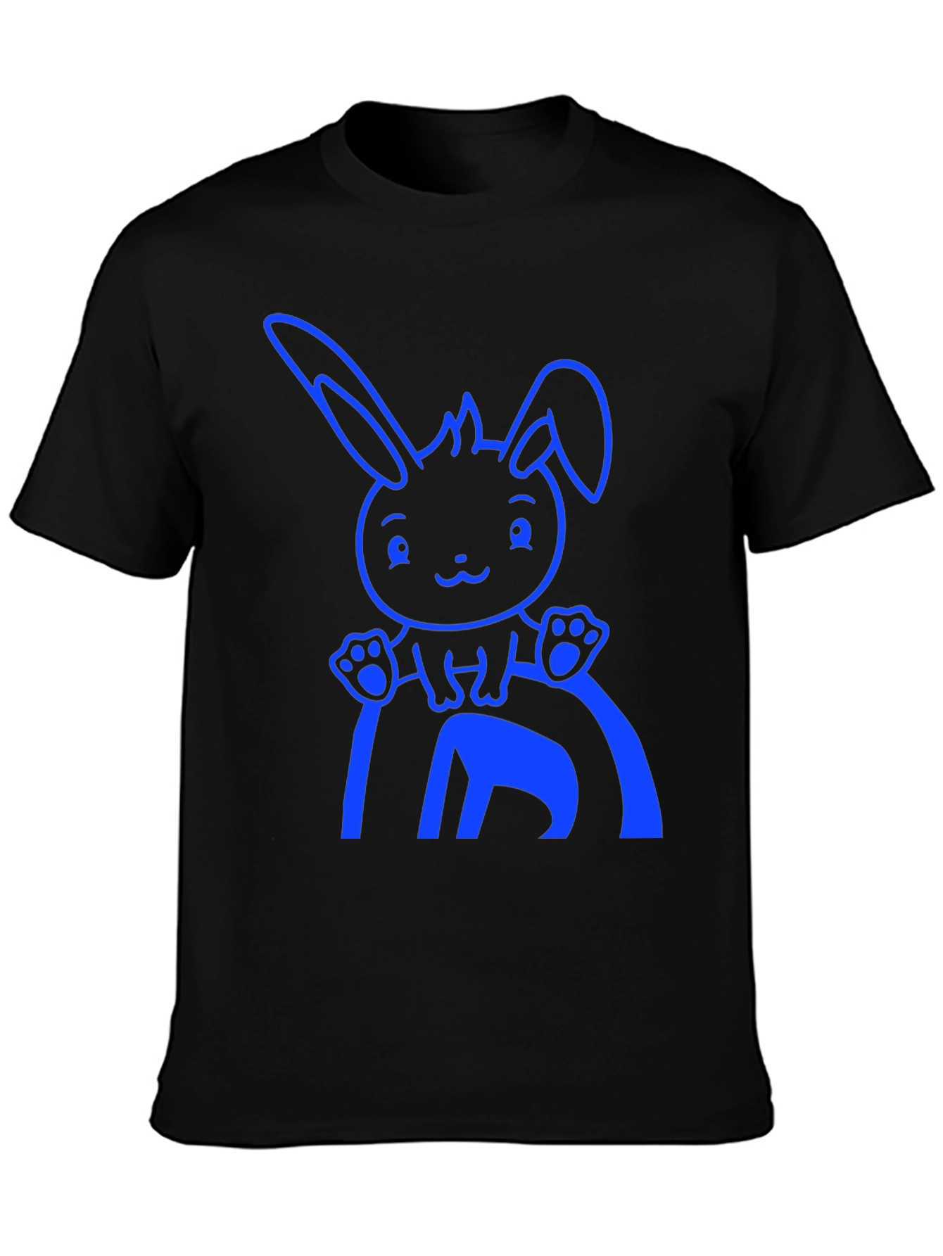 Cute Bunny Graphic Tee - Black Cotton Blend Shirt