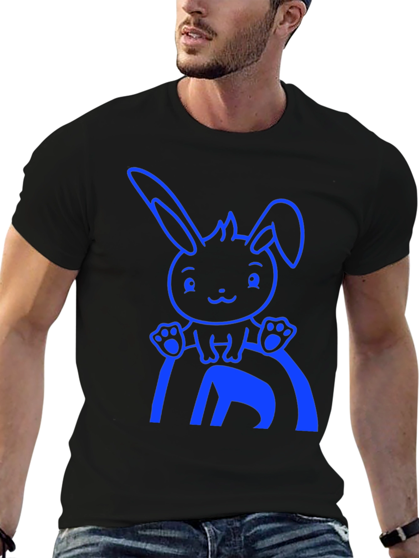 Cute Bunny Graphic Tee - Black Cotton Blend Shirt
