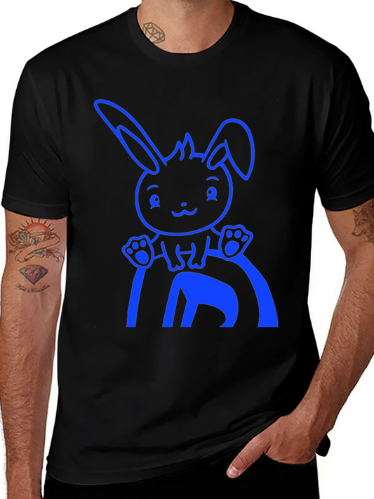 Cute Bunny Graphic Tee - Black Cotton Blend Shirt