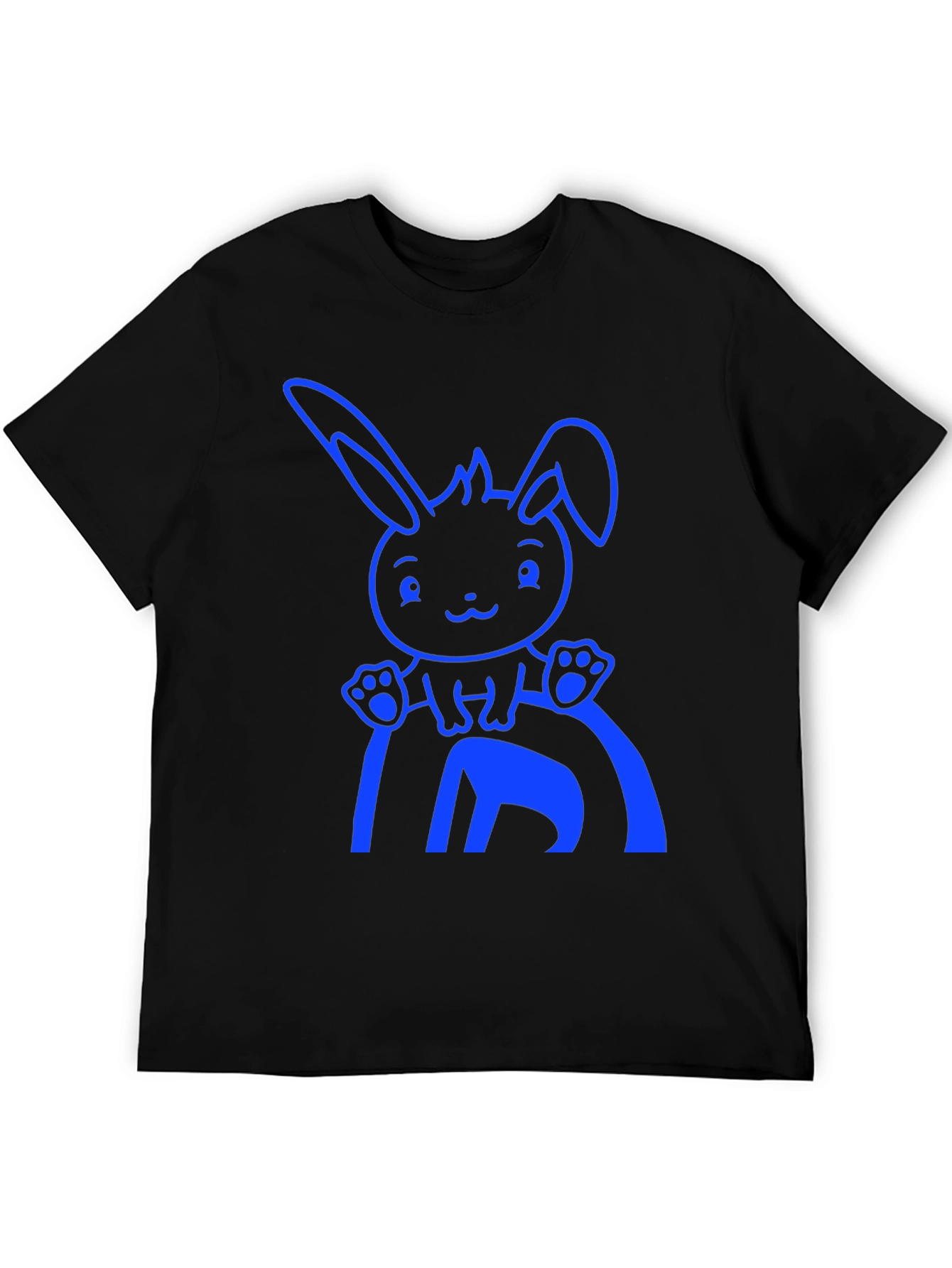 Cute Bunny Graphic Tee - Black Cotton Blend Shirt