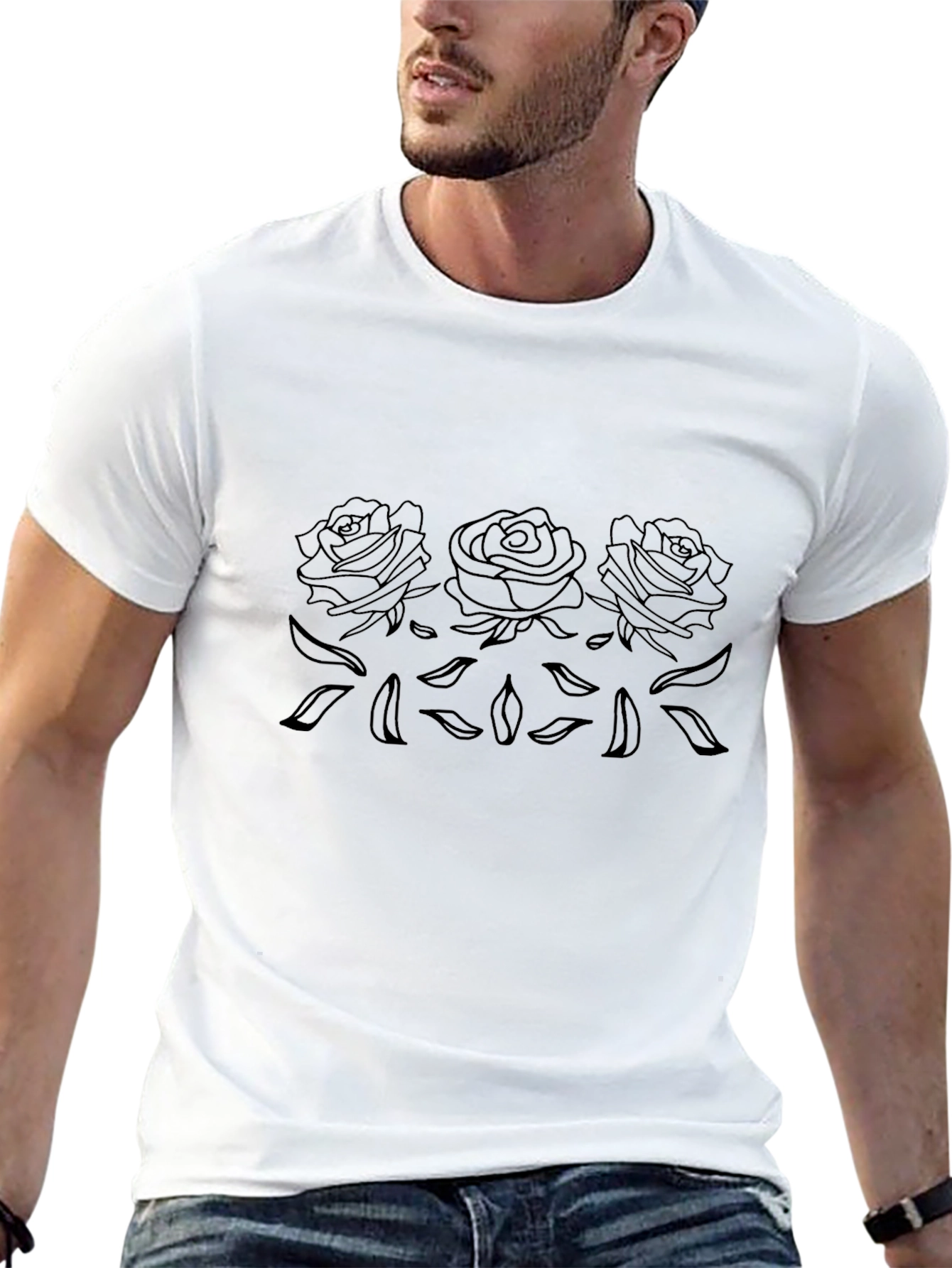 Mens Black Roses Outline Graphic Tee