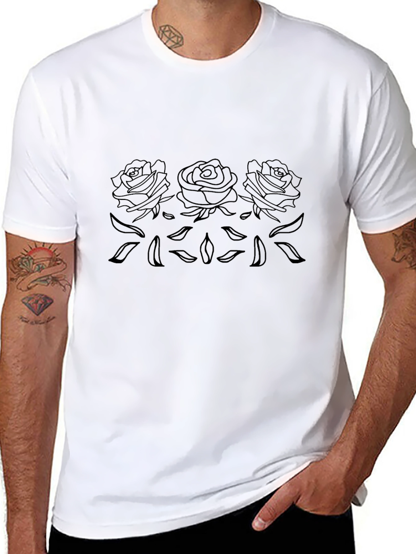 Mens Black Roses Outline Graphic Tee