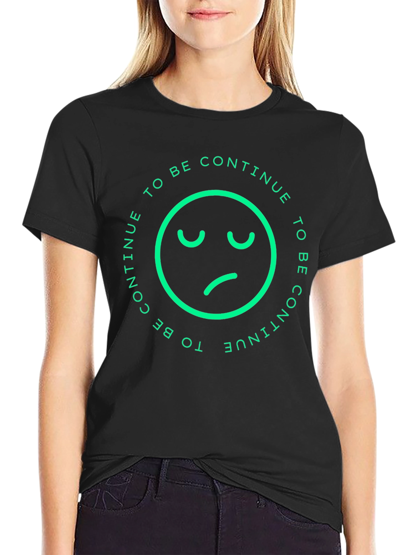 Sad Face To Be Continue Black T-Shirt