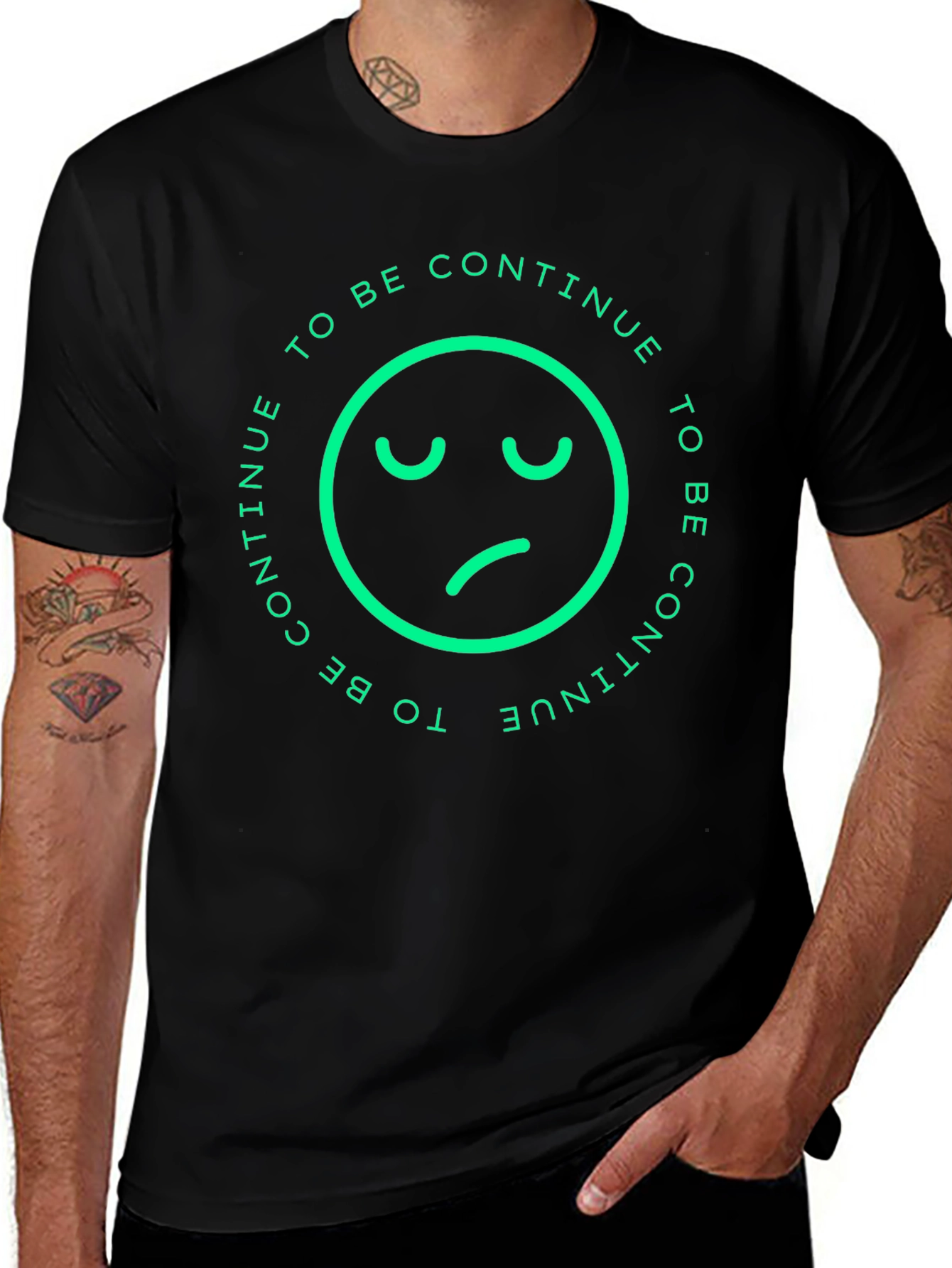 Sad Face To Be Continue Black T-Shirt