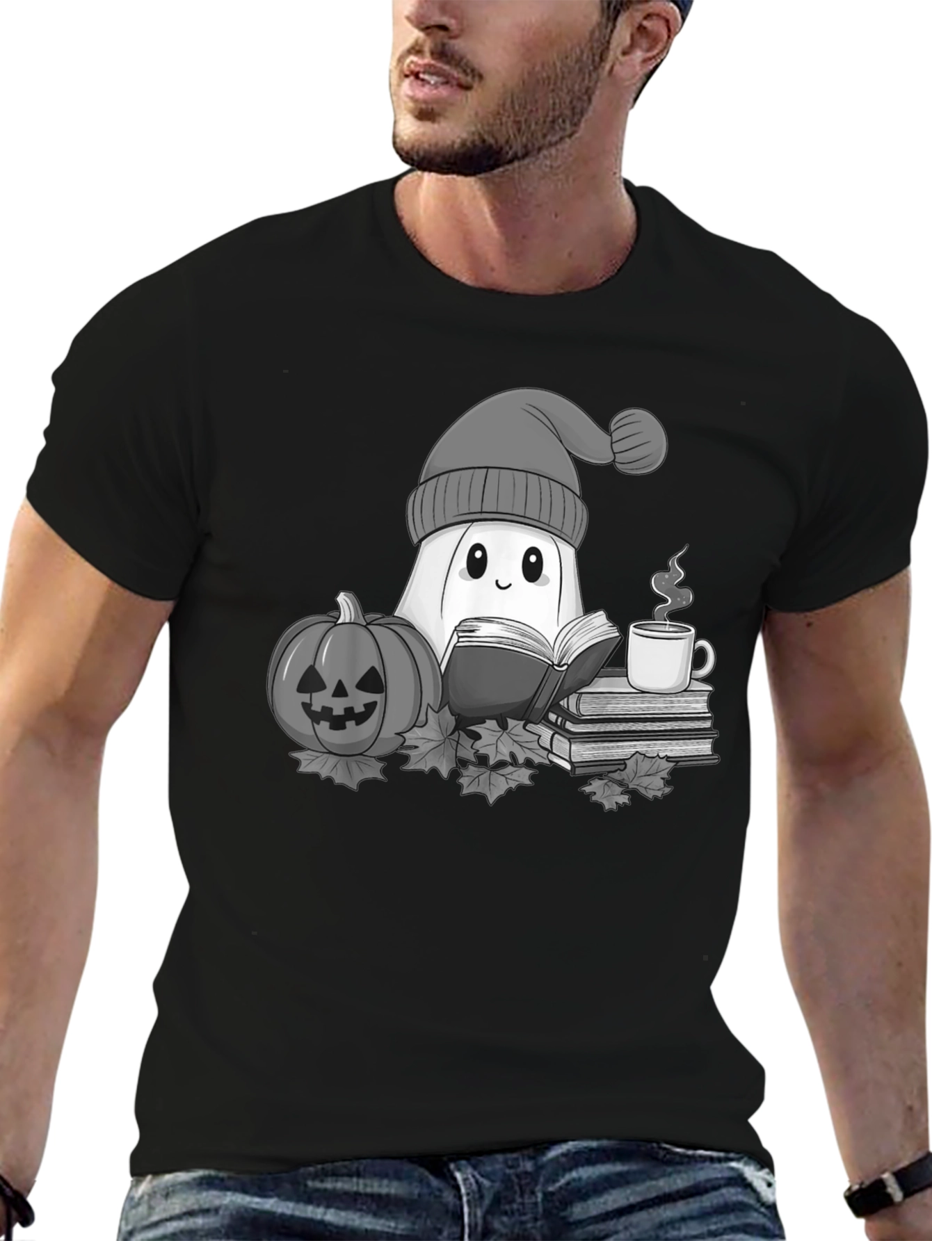 Cozy Ghost Reading T-Shirt - Halloween Apparel