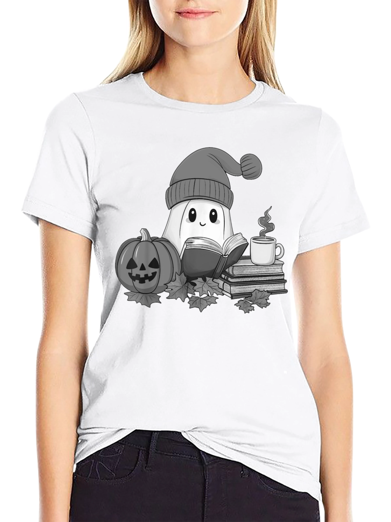 Cozy Ghost Reading T-Shirt - Halloween Apparel