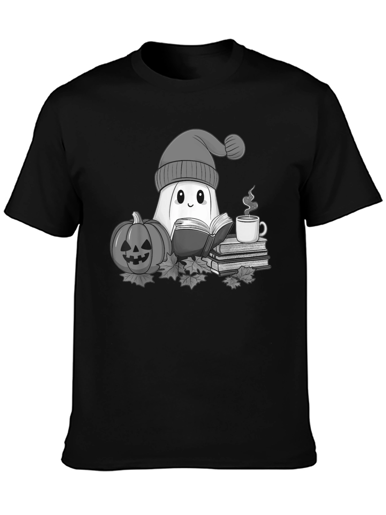 Cozy Ghost Reading T-Shirt - Halloween Apparel