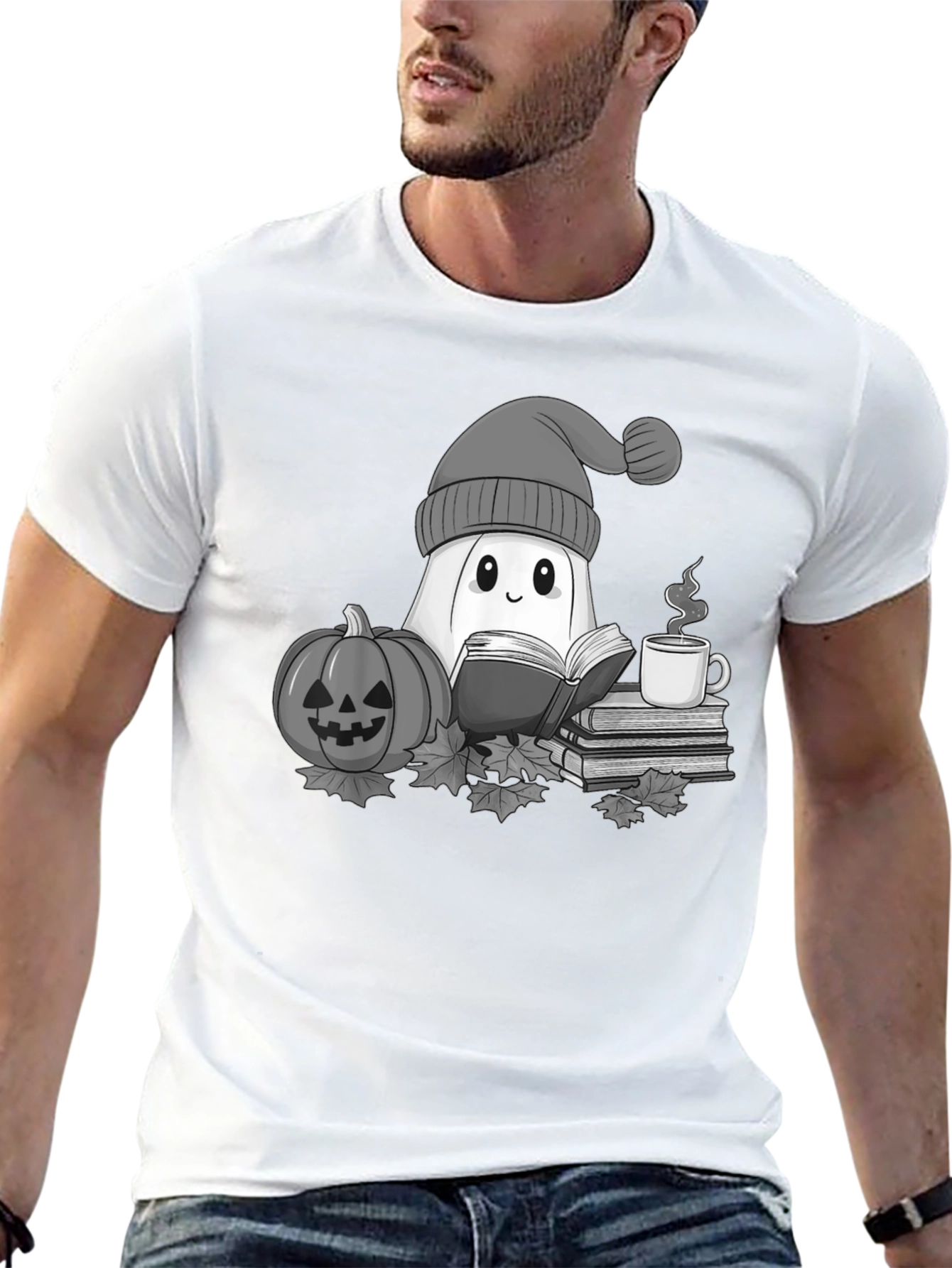 Cozy Ghost Reading T-Shirt - Halloween Apparel