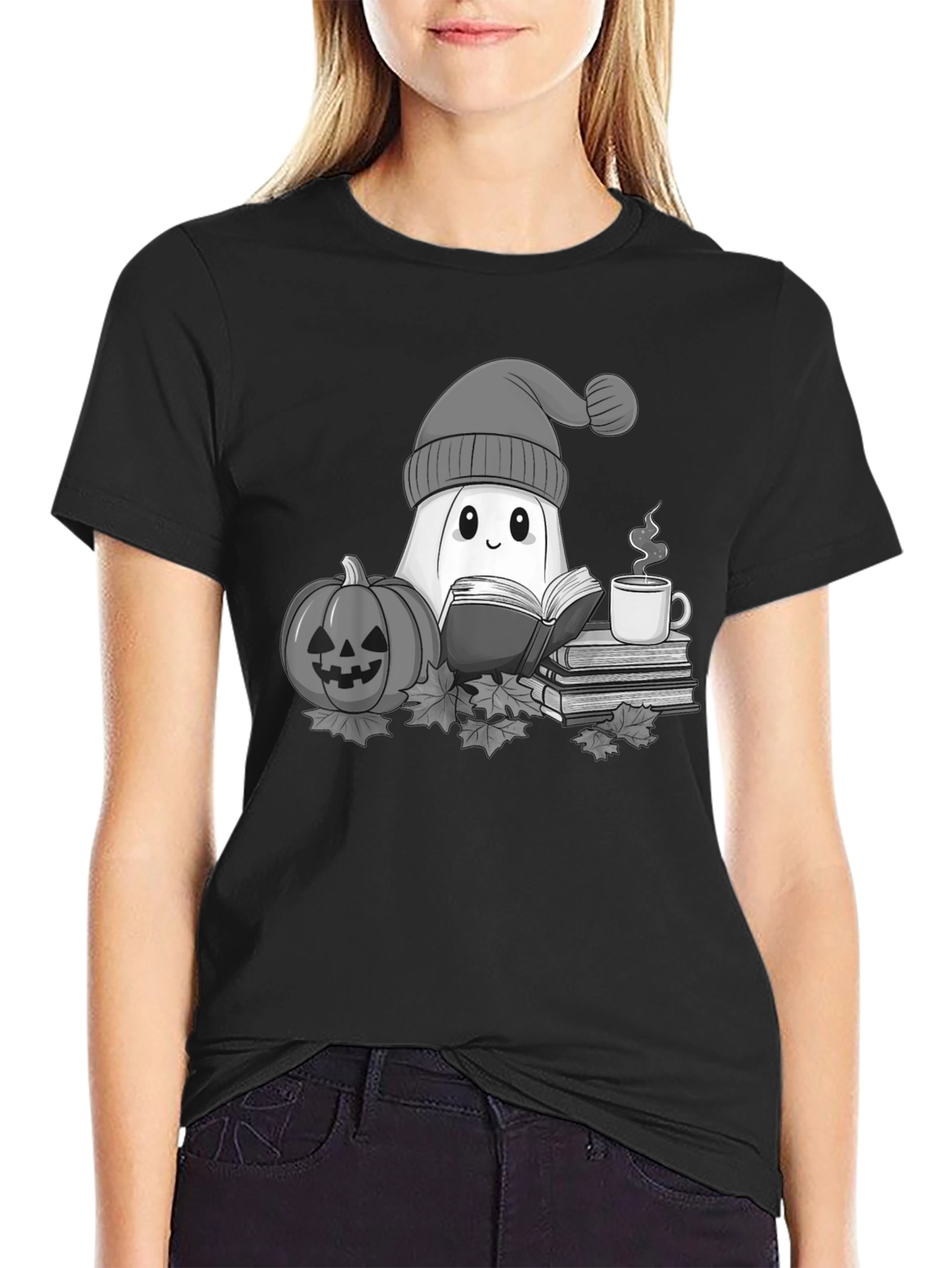 Cozy Ghost Reading T-Shirt - Halloween Apparel