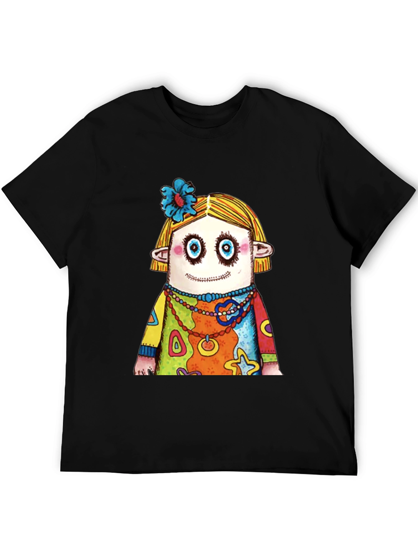 Quirky Cartoon Character Graphic Black T-Shirt