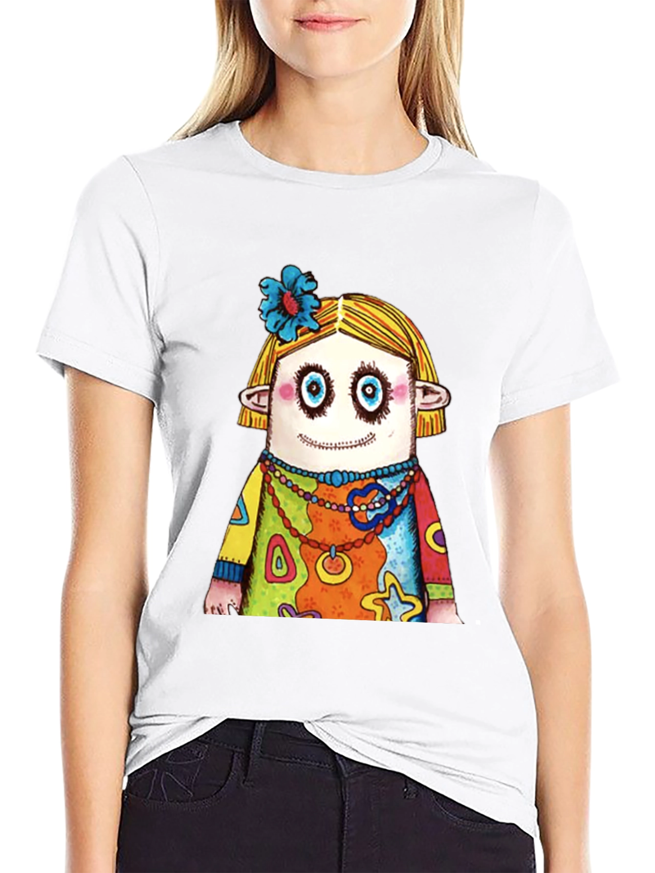 Quirky Cartoon Character Graphic Black T-Shirt