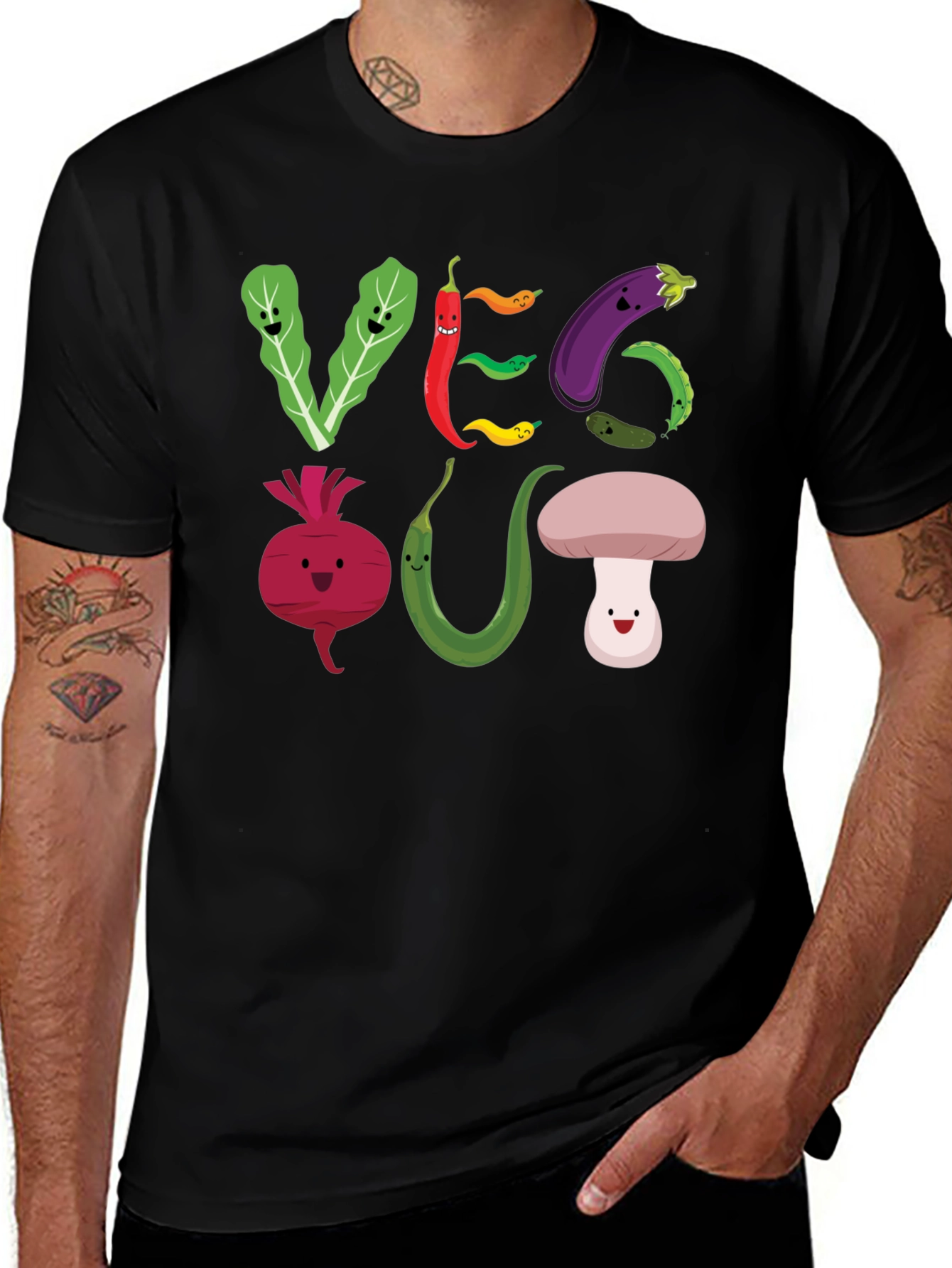 Veg Out T-Shirt - Cute Cartoon Vegetables