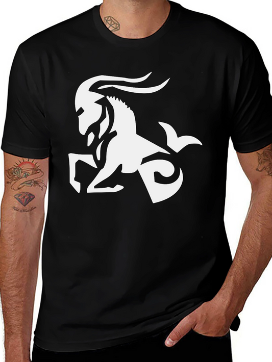 Capricorn Zodiac Graphic Tee - Black Cotton Blend