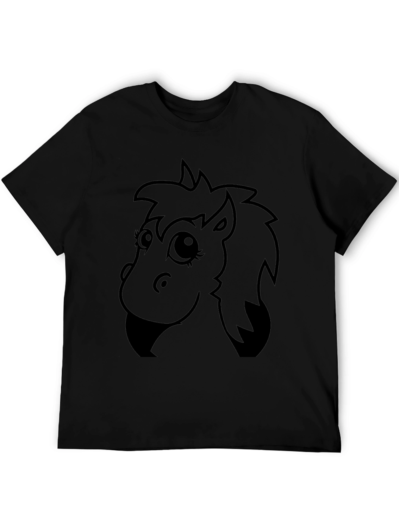 Cartoon Horse Graphic Tee - Black Unisex T-Shirt