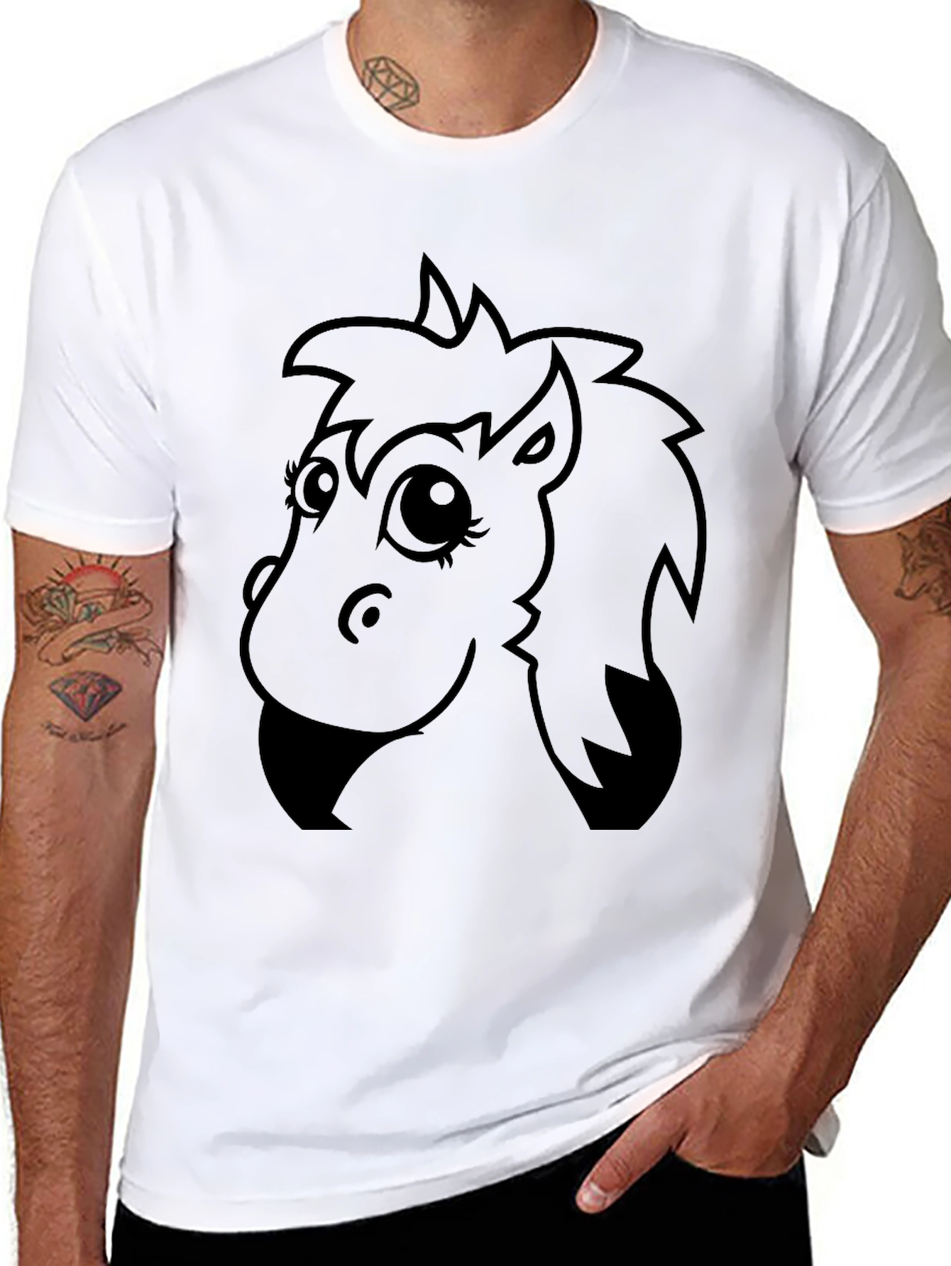 Cartoon Horse Graphic Tee - Black Unisex T-Shirt