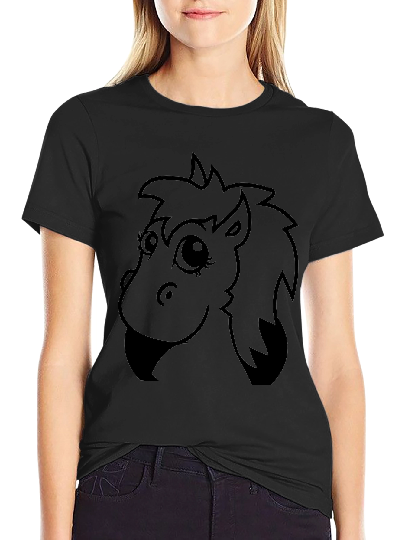 Cartoon Horse Graphic Tee - Black Unisex T-Shirt