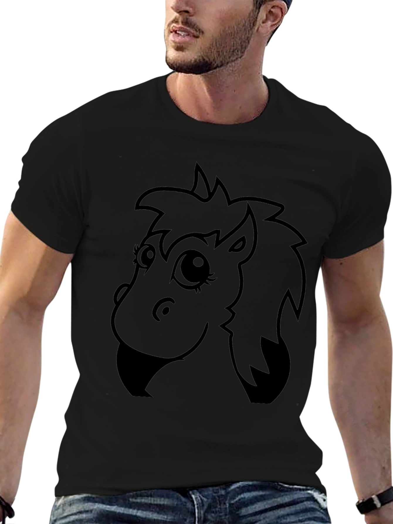 Cartoon Horse Graphic Tee - Black Unisex T-Shirt