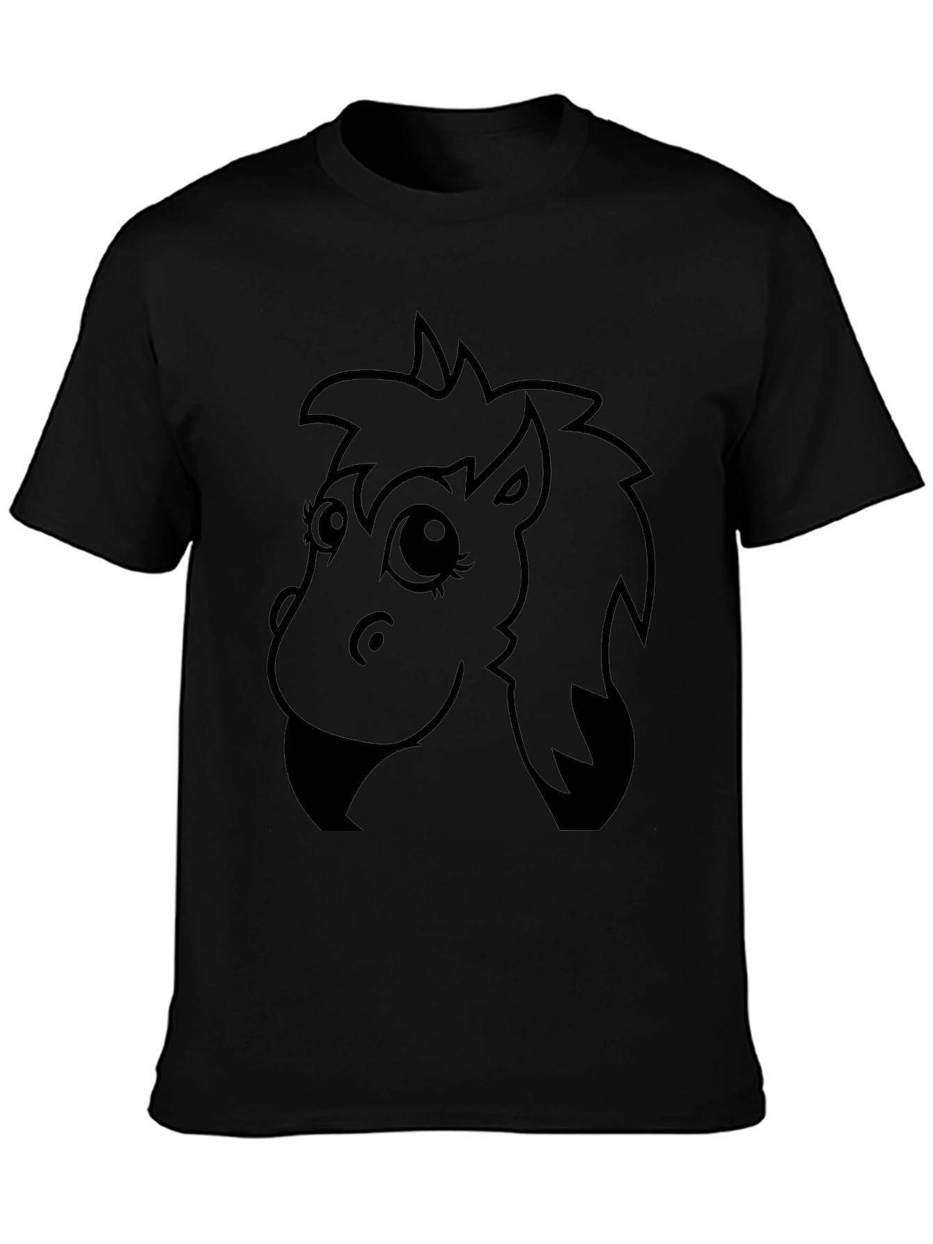 Cartoon Horse Graphic Tee - Black Unisex T-Shirt