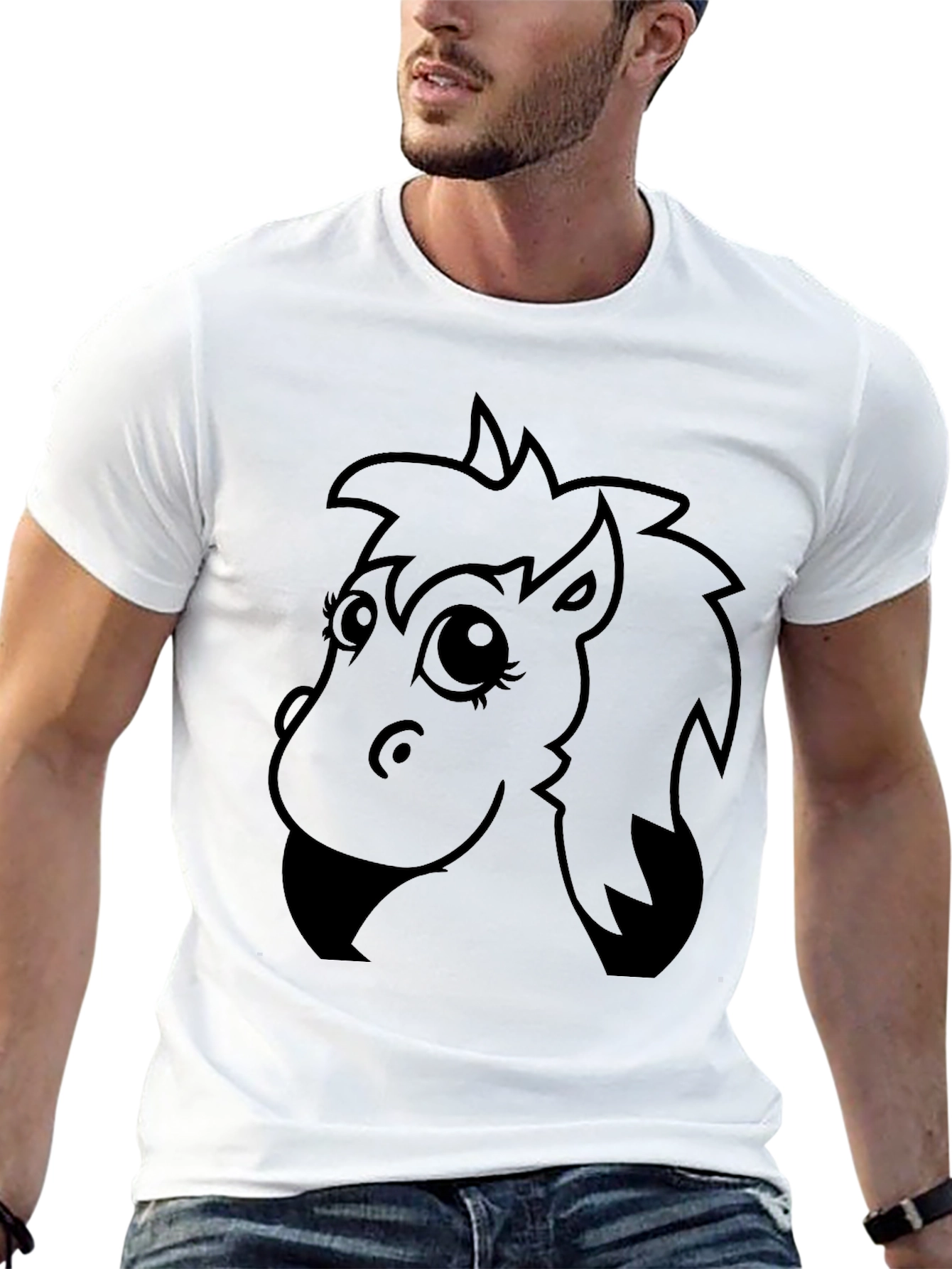Cartoon Horse Graphic Tee - Black Unisex T-Shirt