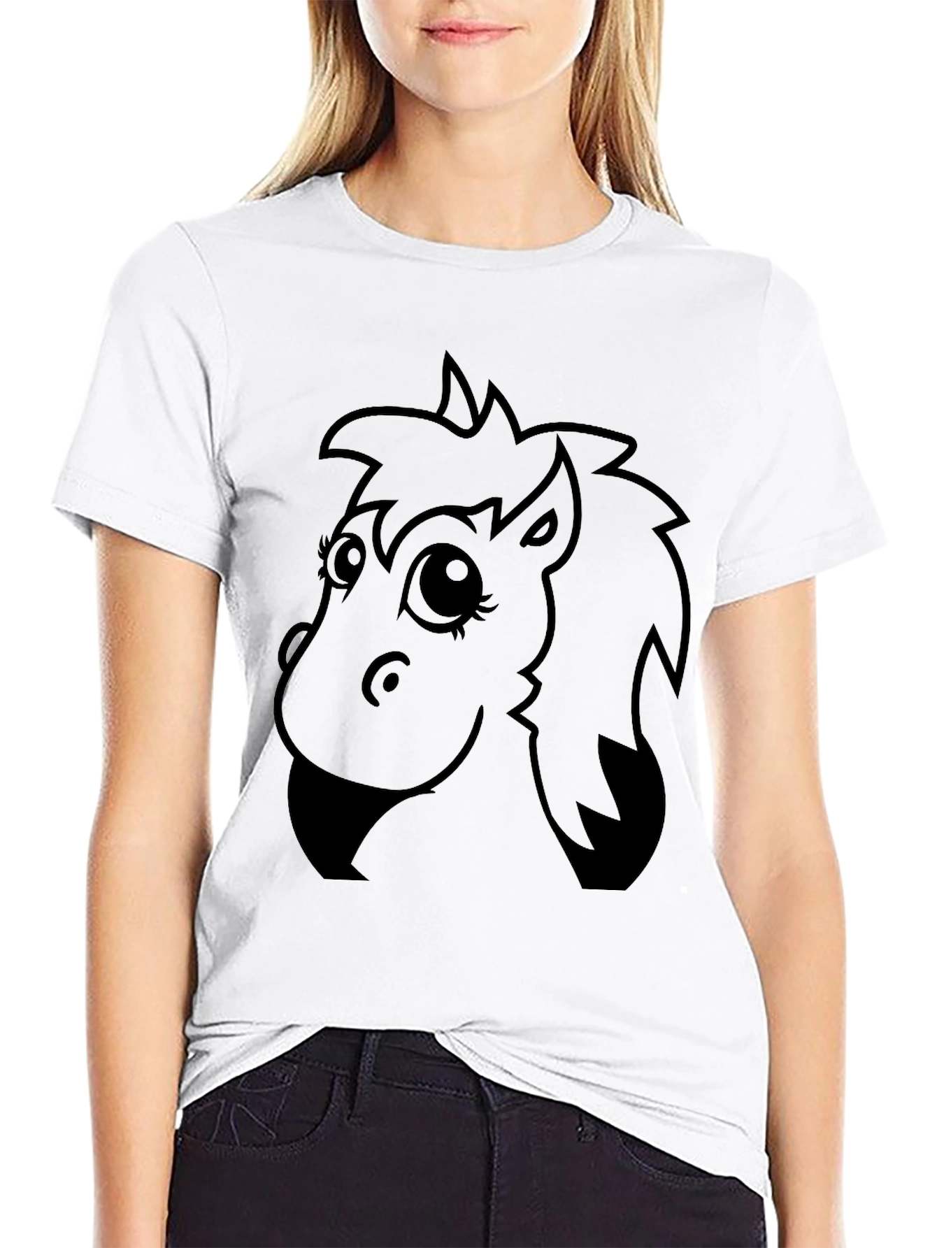 Cartoon Horse Graphic Tee - Black Unisex T-Shirt