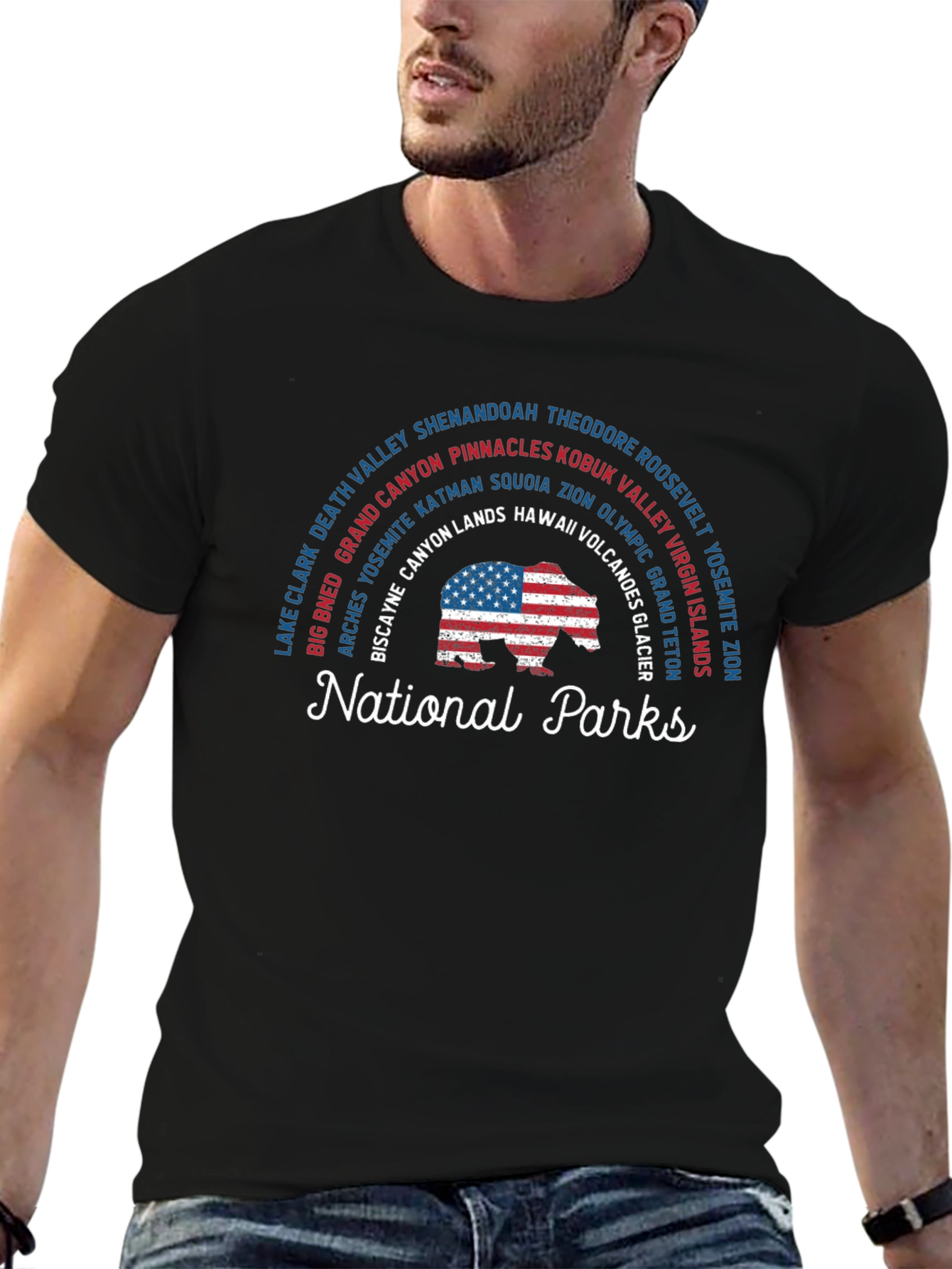 National Parks US Flag Bear T-Shirt