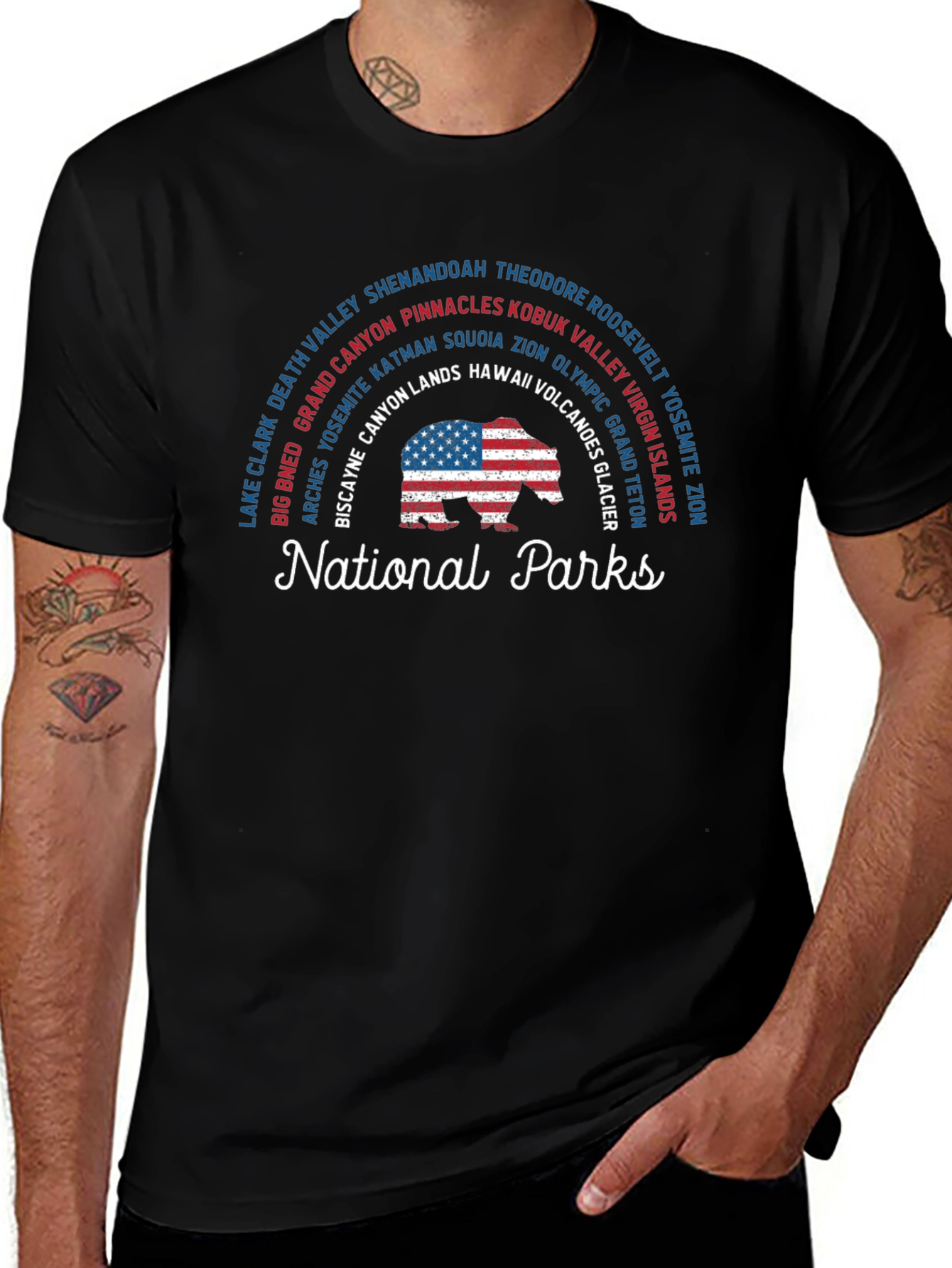 National Parks US Flag Bear T-Shirt