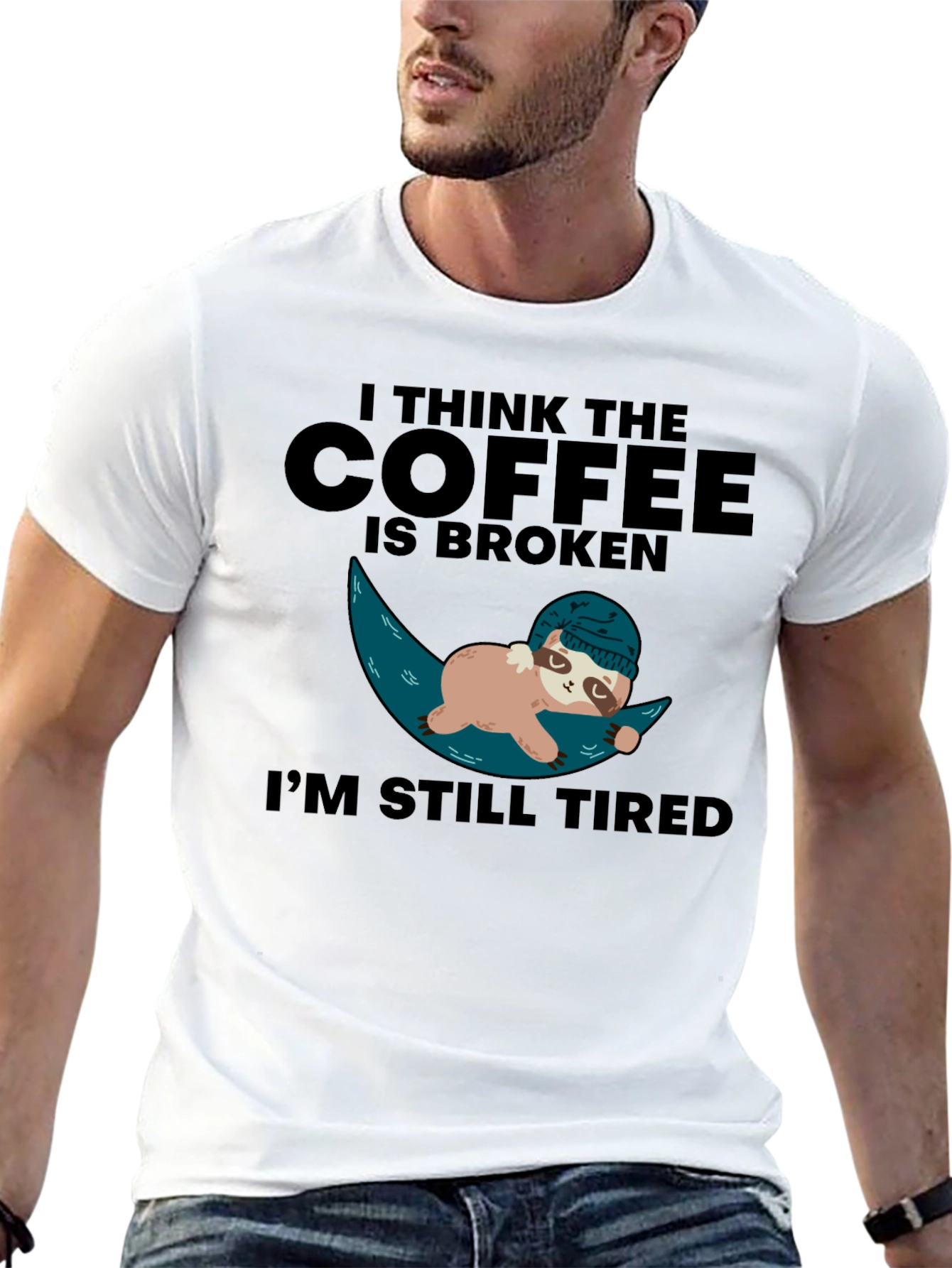 Funny Sloth Coffee Broken Tired Graphic T-Shirt