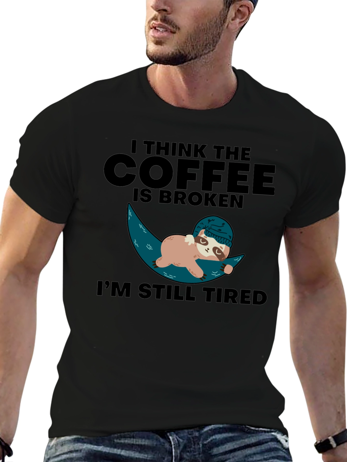Funny Sloth Coffee Broken Tired Graphic T-Shirt