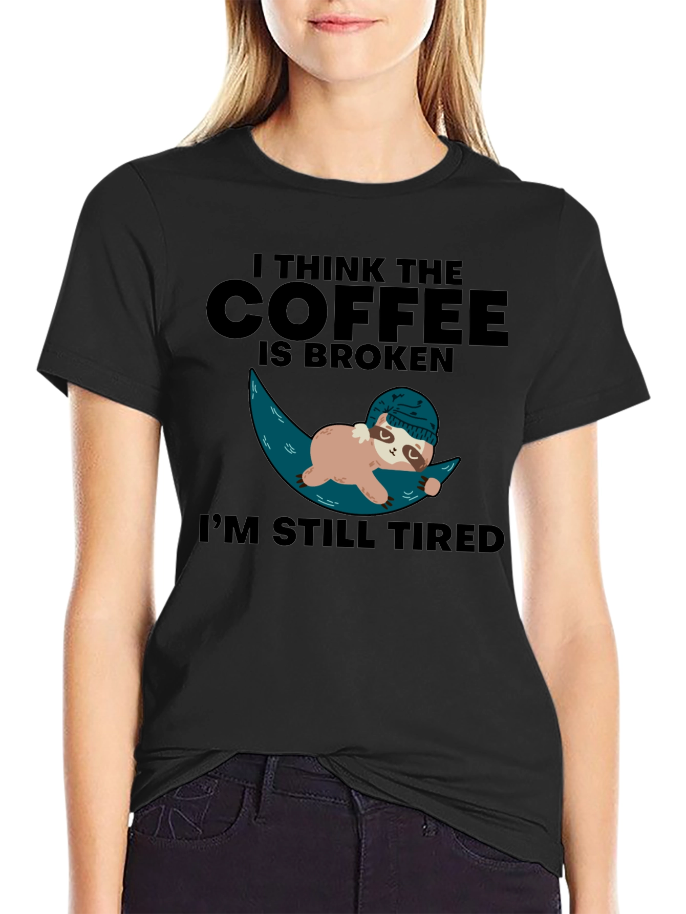 Funny Sloth Coffee Broken Tired Graphic T-Shirt