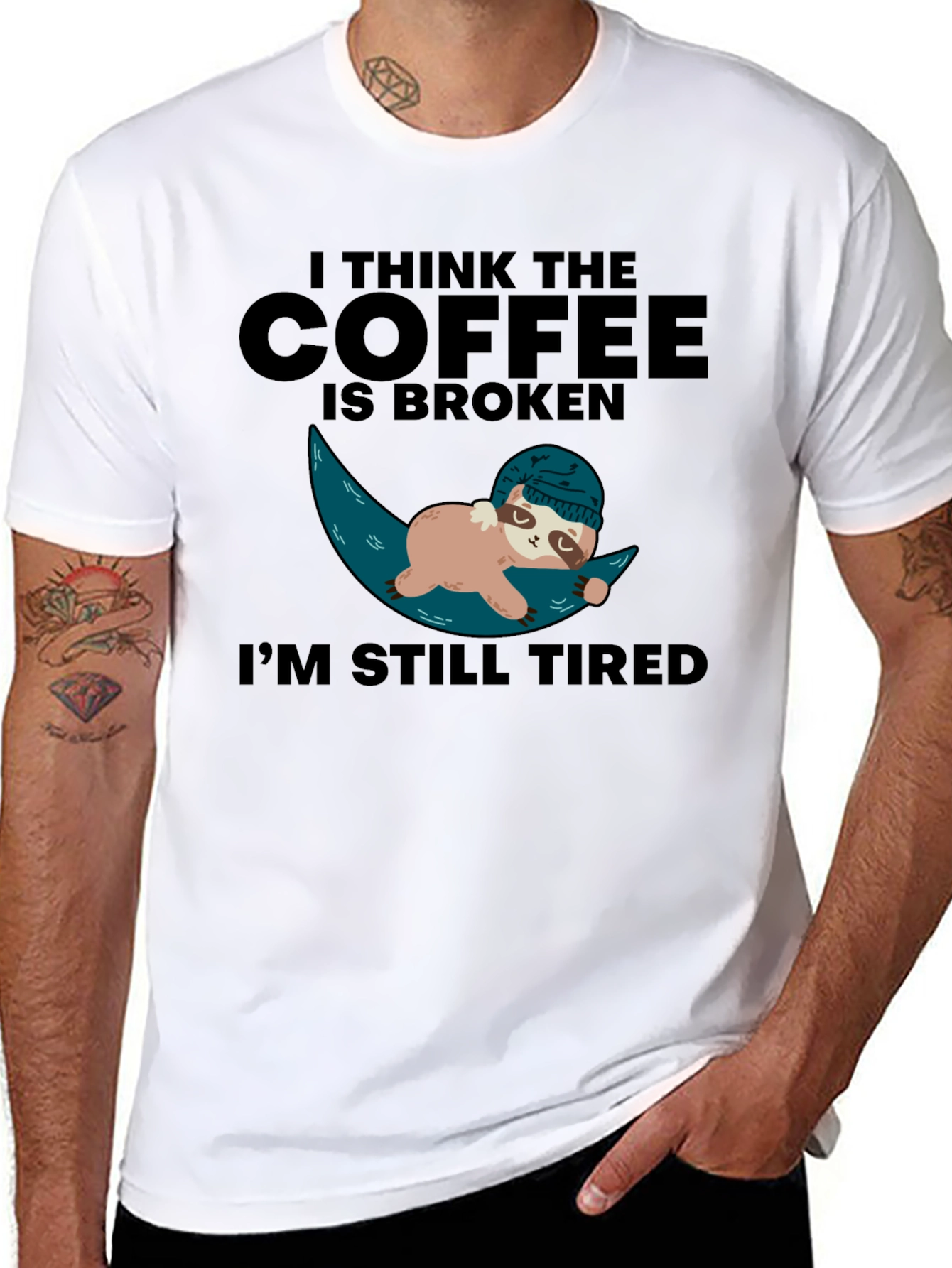 Funny Sloth Coffee Broken Tired Graphic T-Shirt