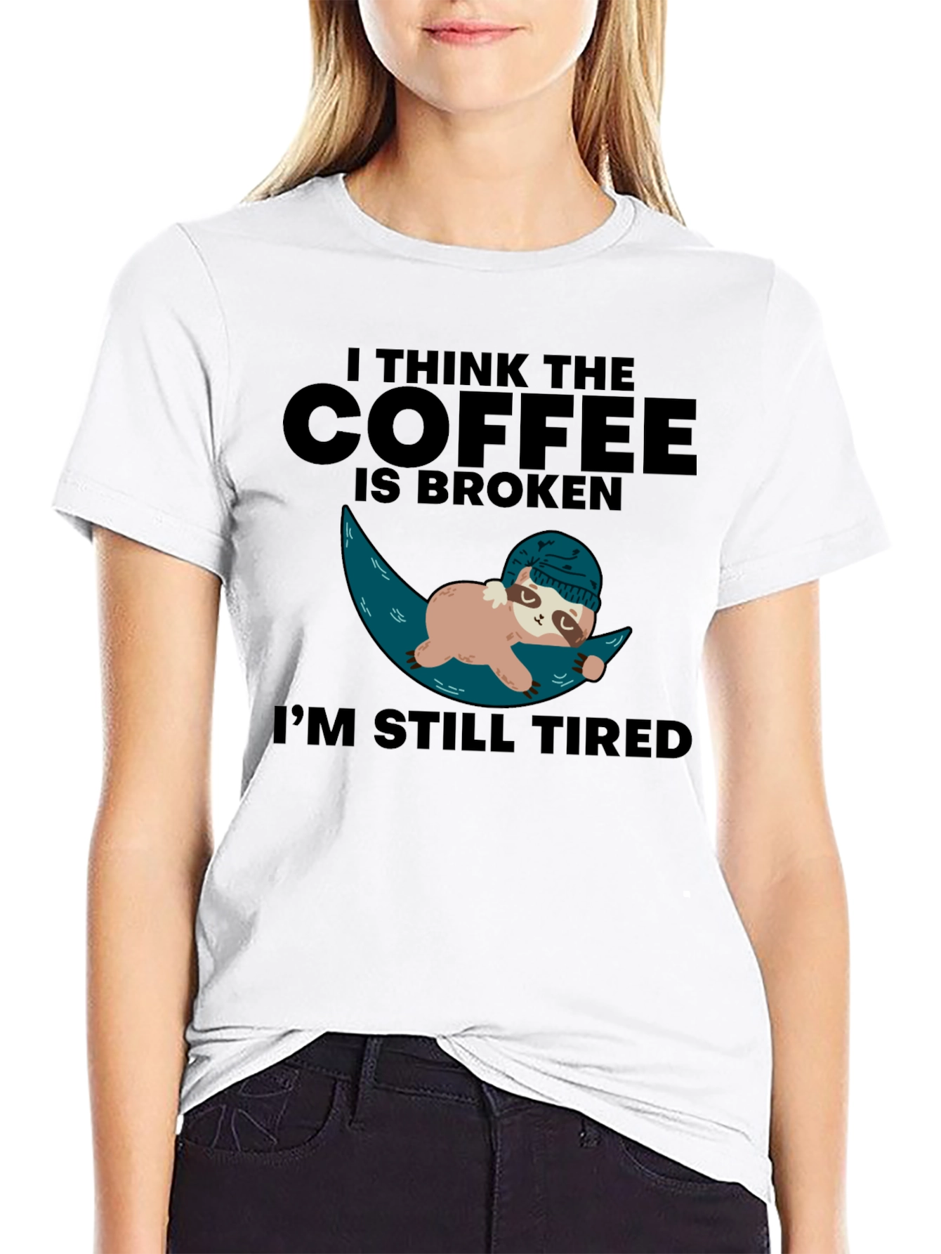 Funny Sloth Coffee Broken Tired Graphic T-Shirt