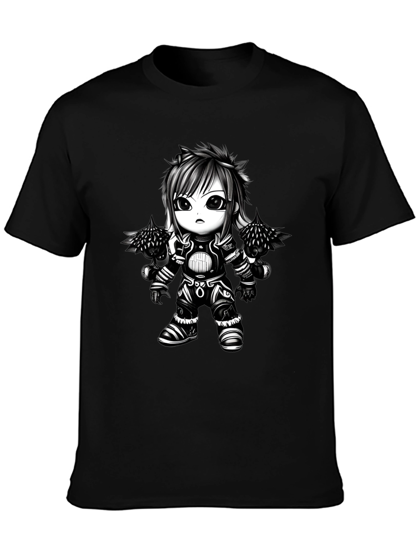 Anime Warrior Graphic Tee - Black Cotton T-Shirt