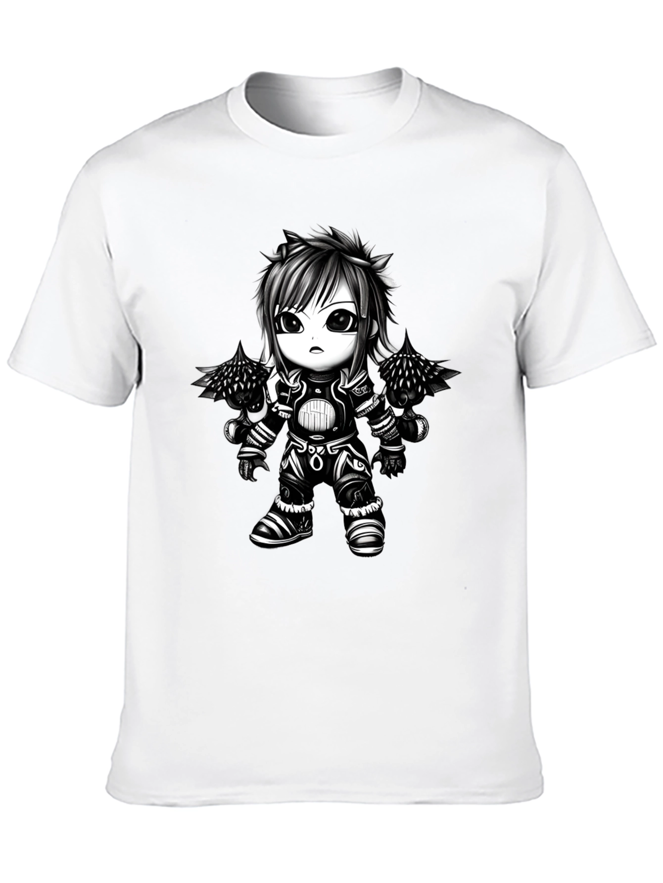 Anime Warrior Graphic Tee - Black Cotton T-Shirt