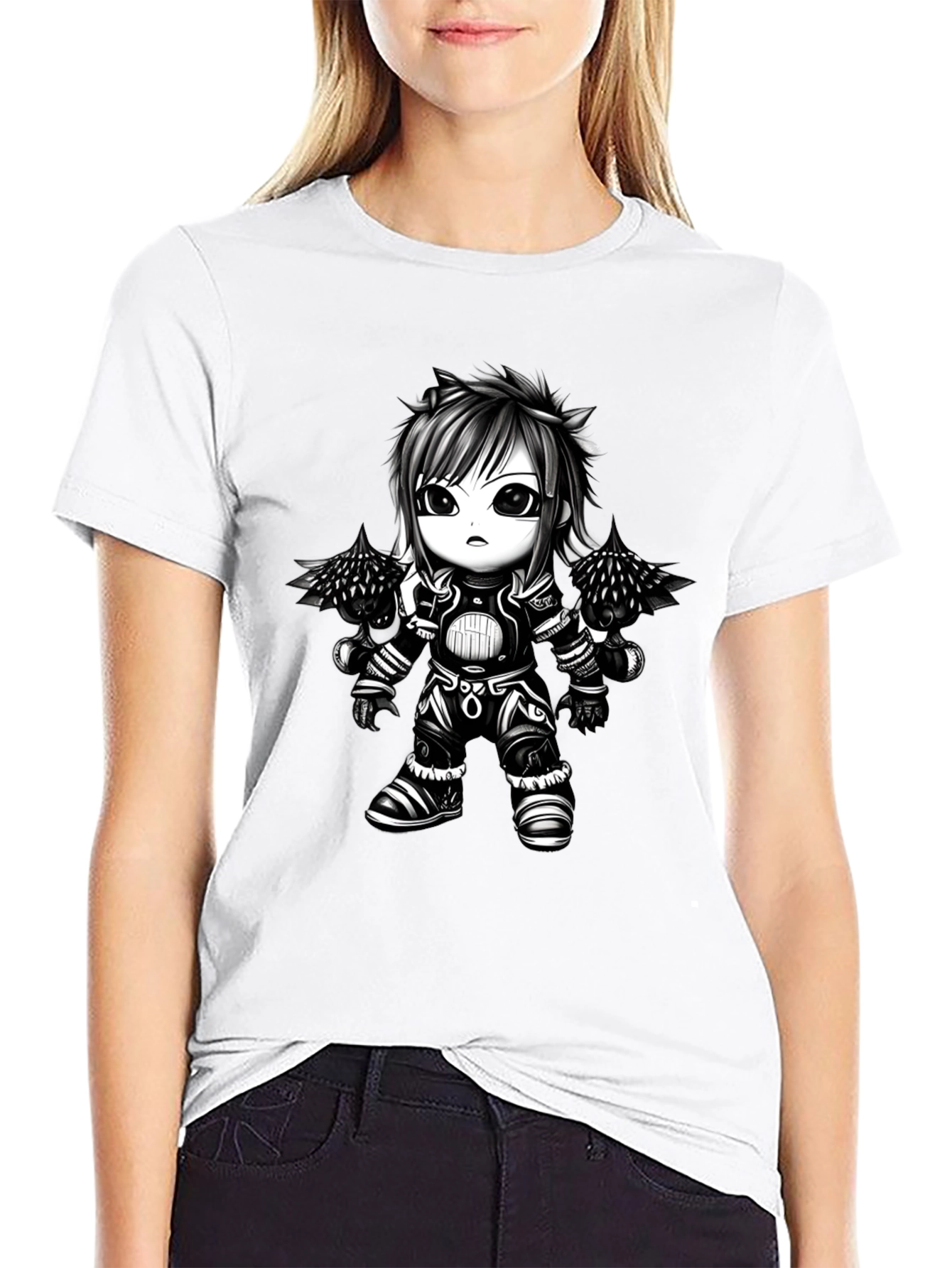 Anime Warrior Graphic Tee - Black Cotton T-Shirt