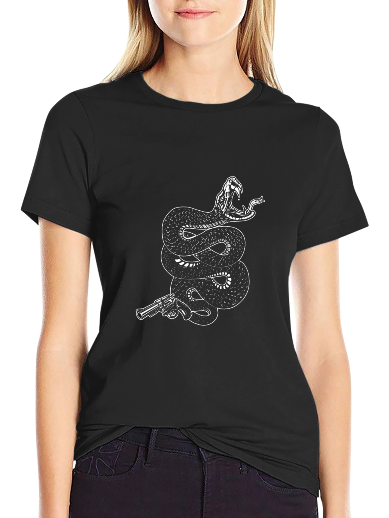 Snake & Gun Graphic Tee - Black Cotton