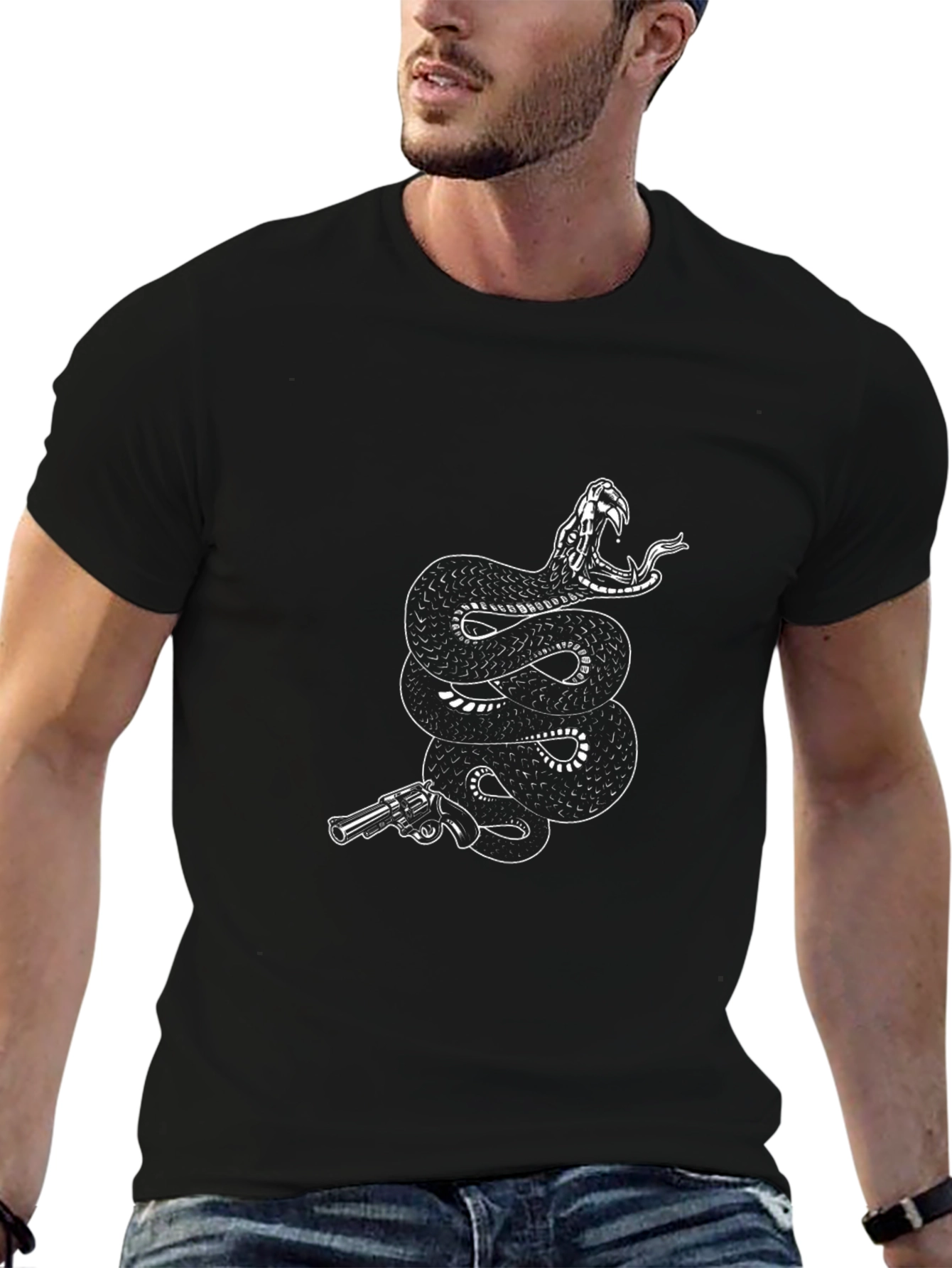Snake & Gun Graphic Tee - Black Cotton
