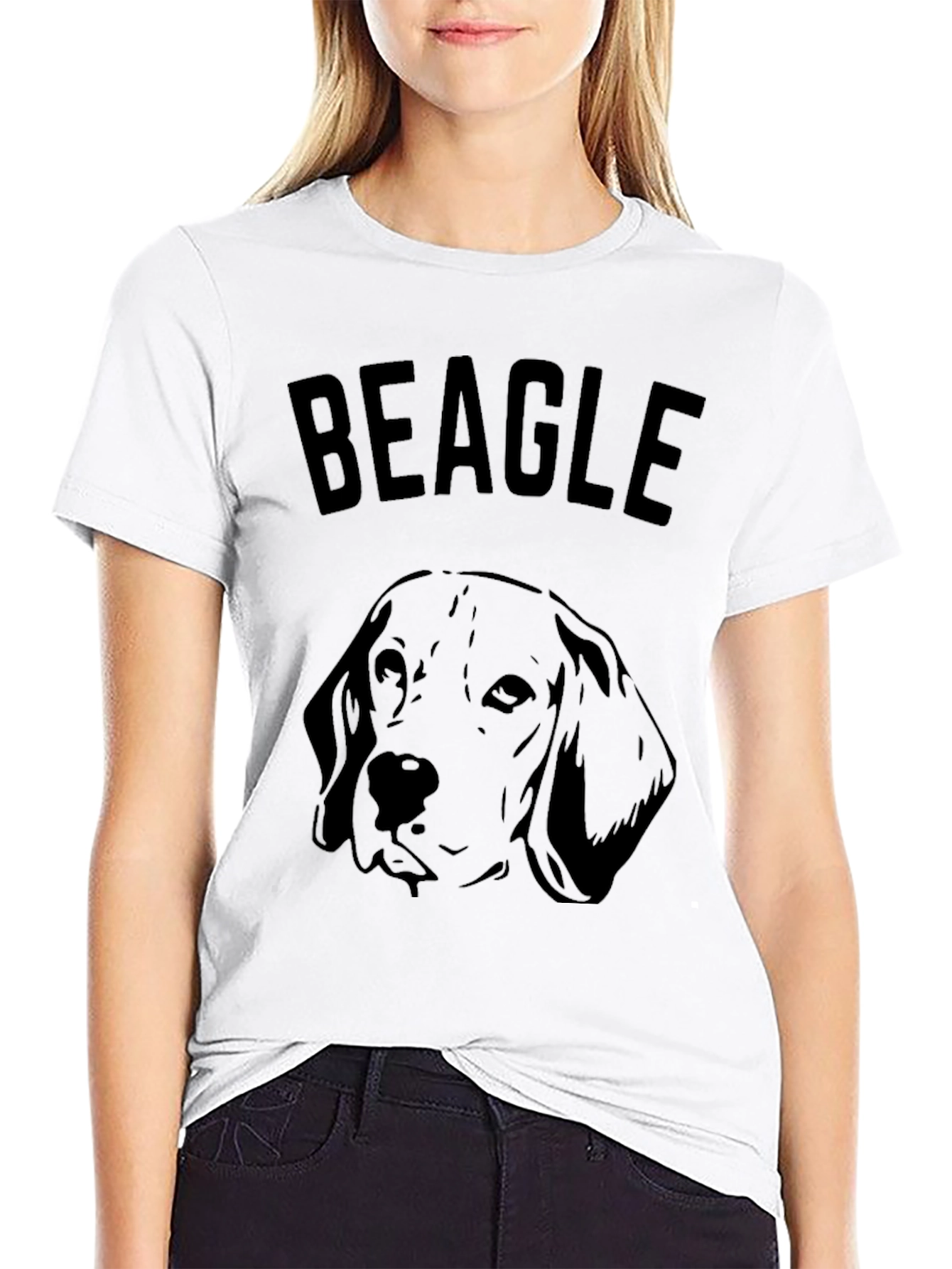 Beagle Dog Graphic T-Shirt - Black Casual Wear